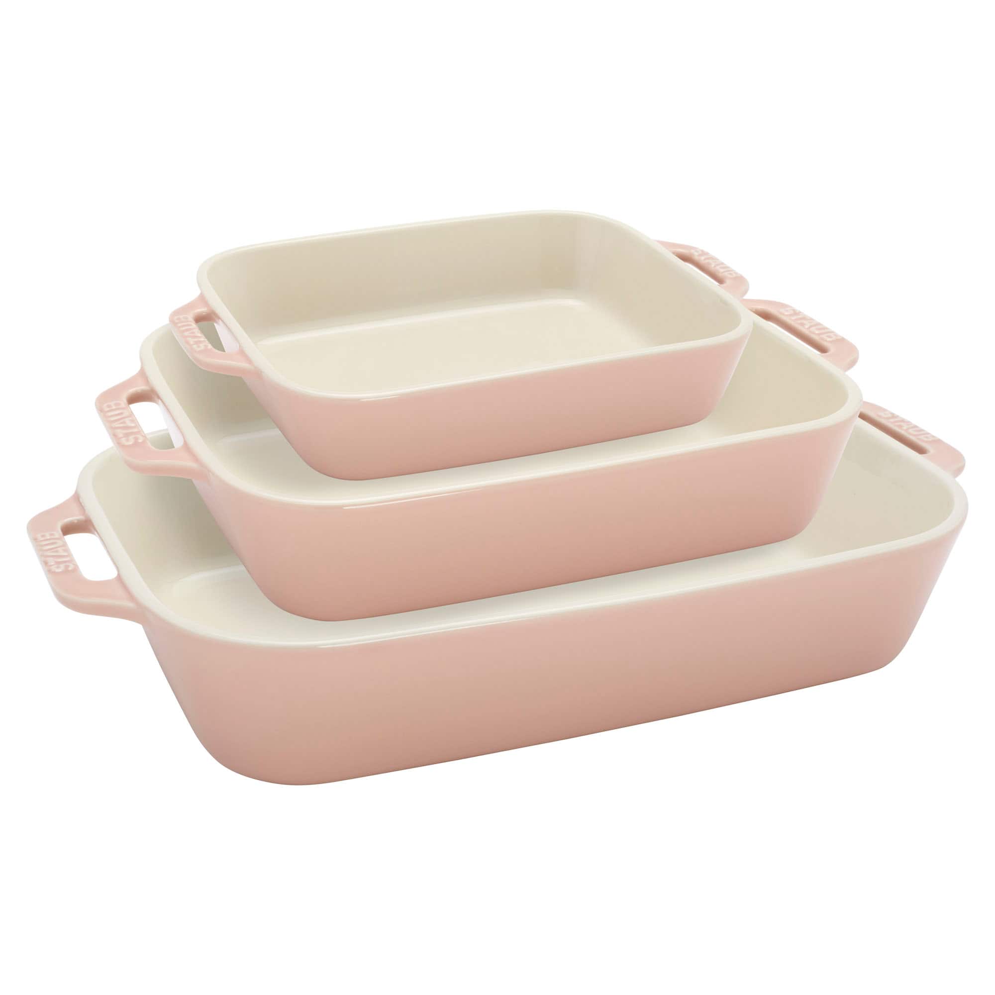 Staub - Ceramic 3-pc Rectangular Baking Dish Set - Macaron Pastel - Pink