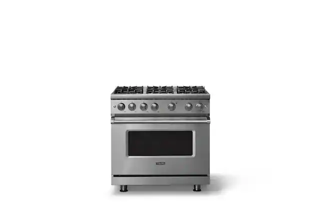 Front. Viking - 36"W. 5.1 Cu. Ft. Freestanding Manual Clean Sealed 6 Burner Gas Convection Range - Stainless Steel - Stainless Steel.