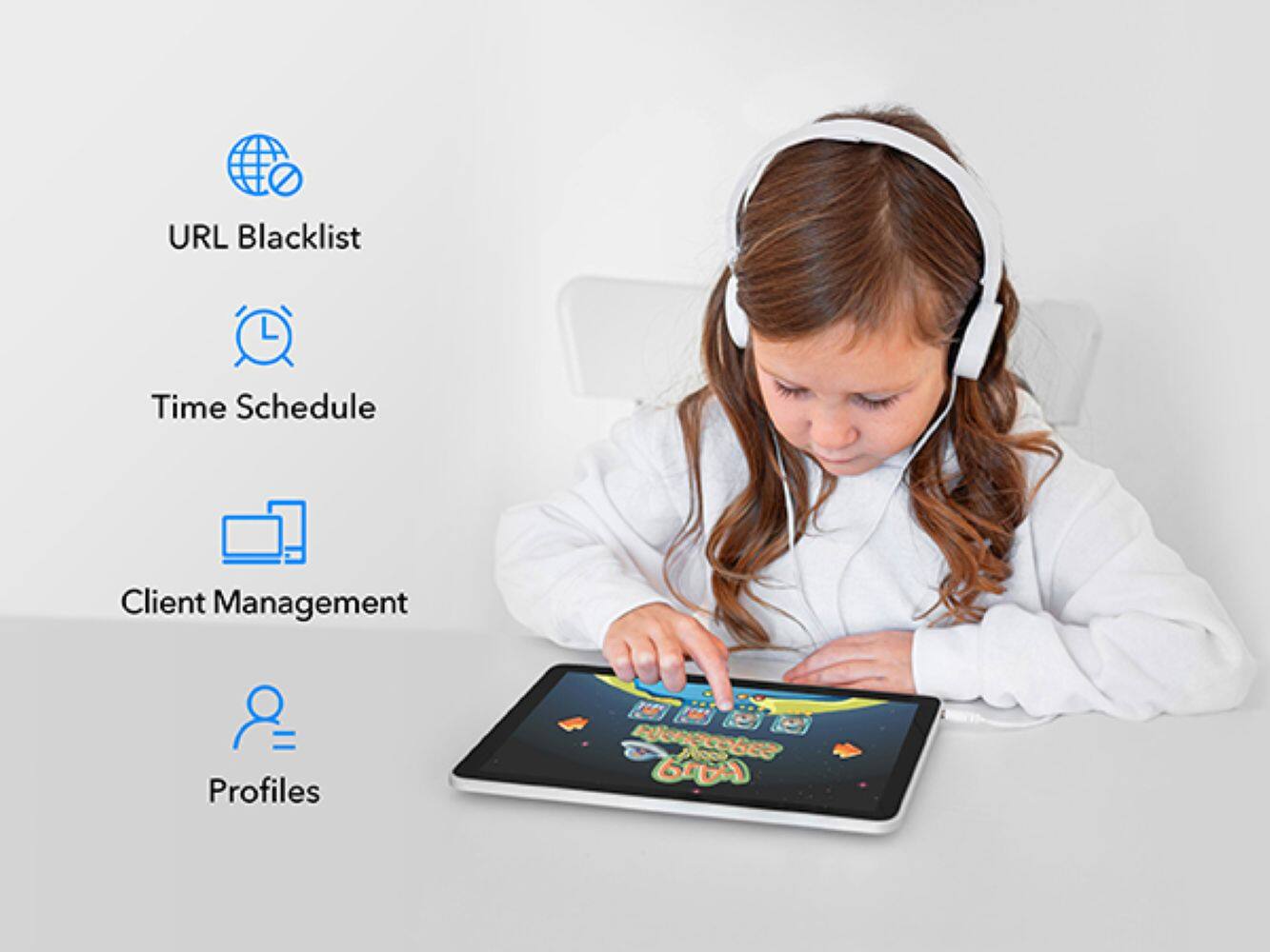 Group: URL Blacklist, Time Schedule, Client Management, Profiles

Corrected Text: Eenecobes Aoco b