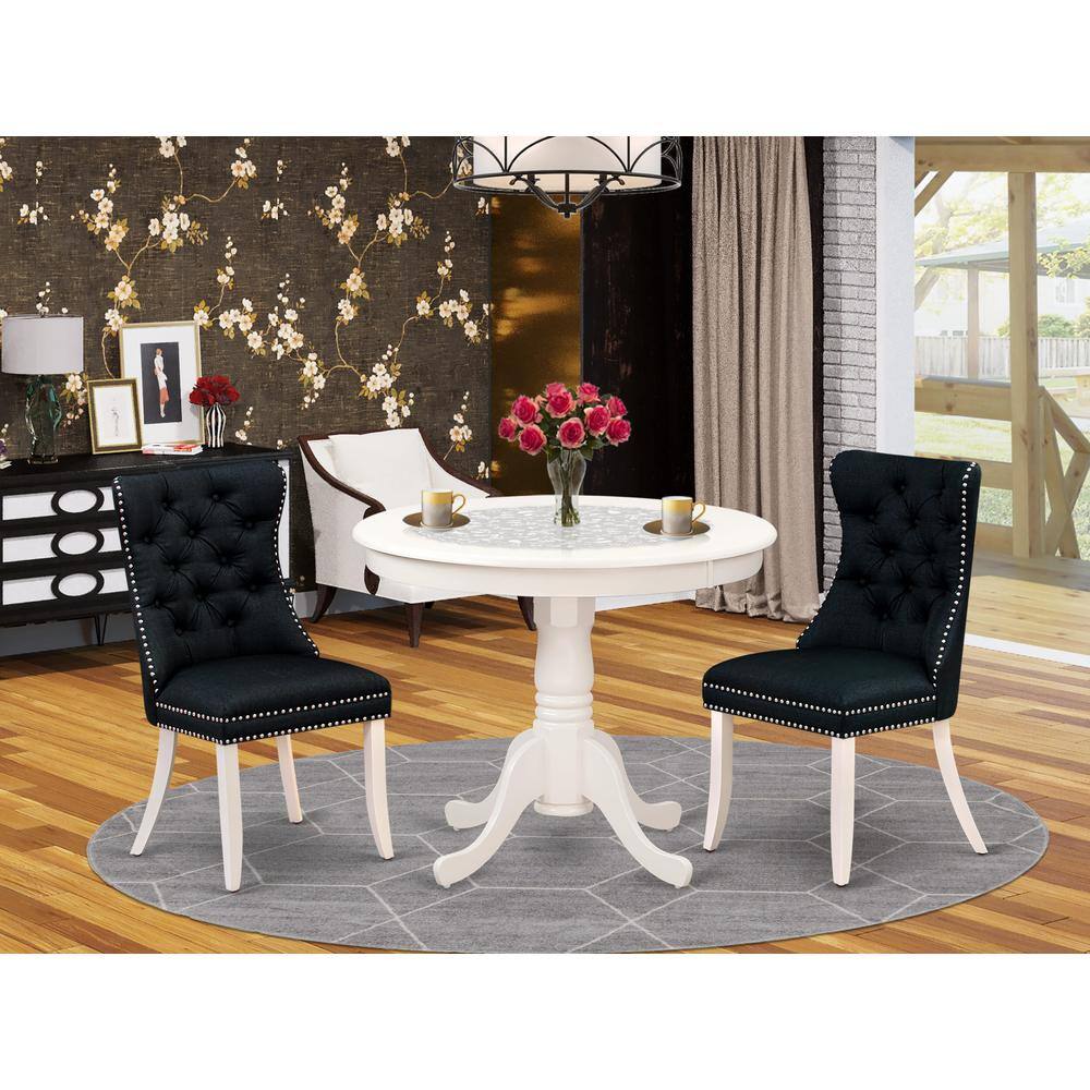 Angle. East West Furniture - East West Furniture ANDA3-LWH-24 3 Piece Dining Set Includes a Round Kitchen Table with Pedestal and 2 Upholstered - White.