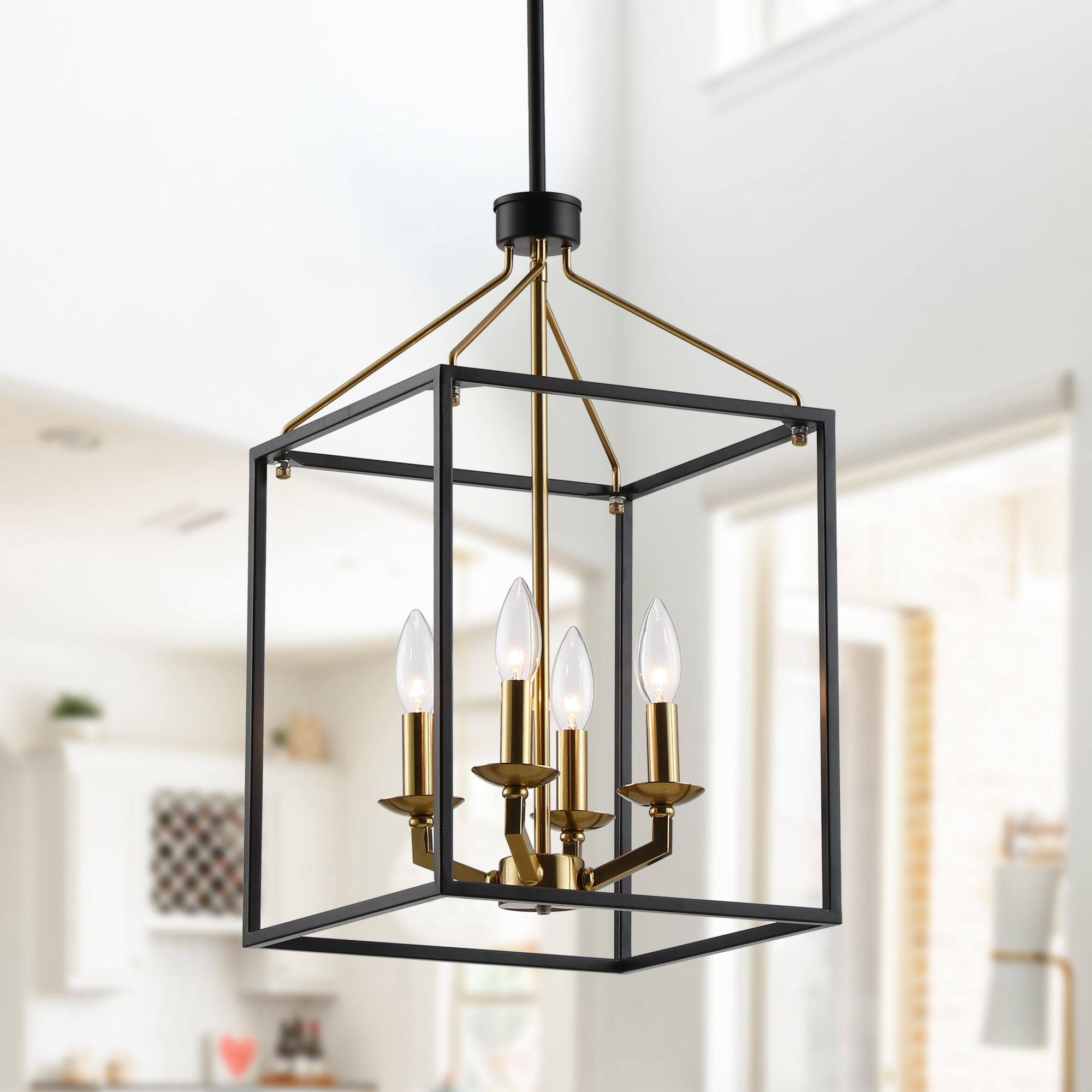 Front. Parrot Uncle - Modern Black 4-Light Open-Frame Chandelier - Black.
