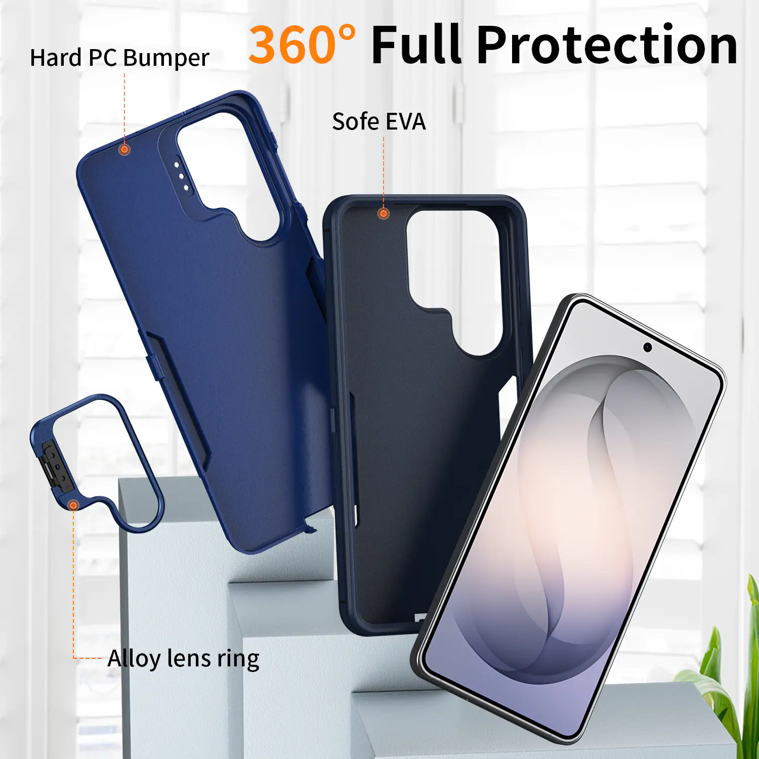 Hard PC Bumper 360° Full Protection  
Soft EVA  
Alloy lens ring