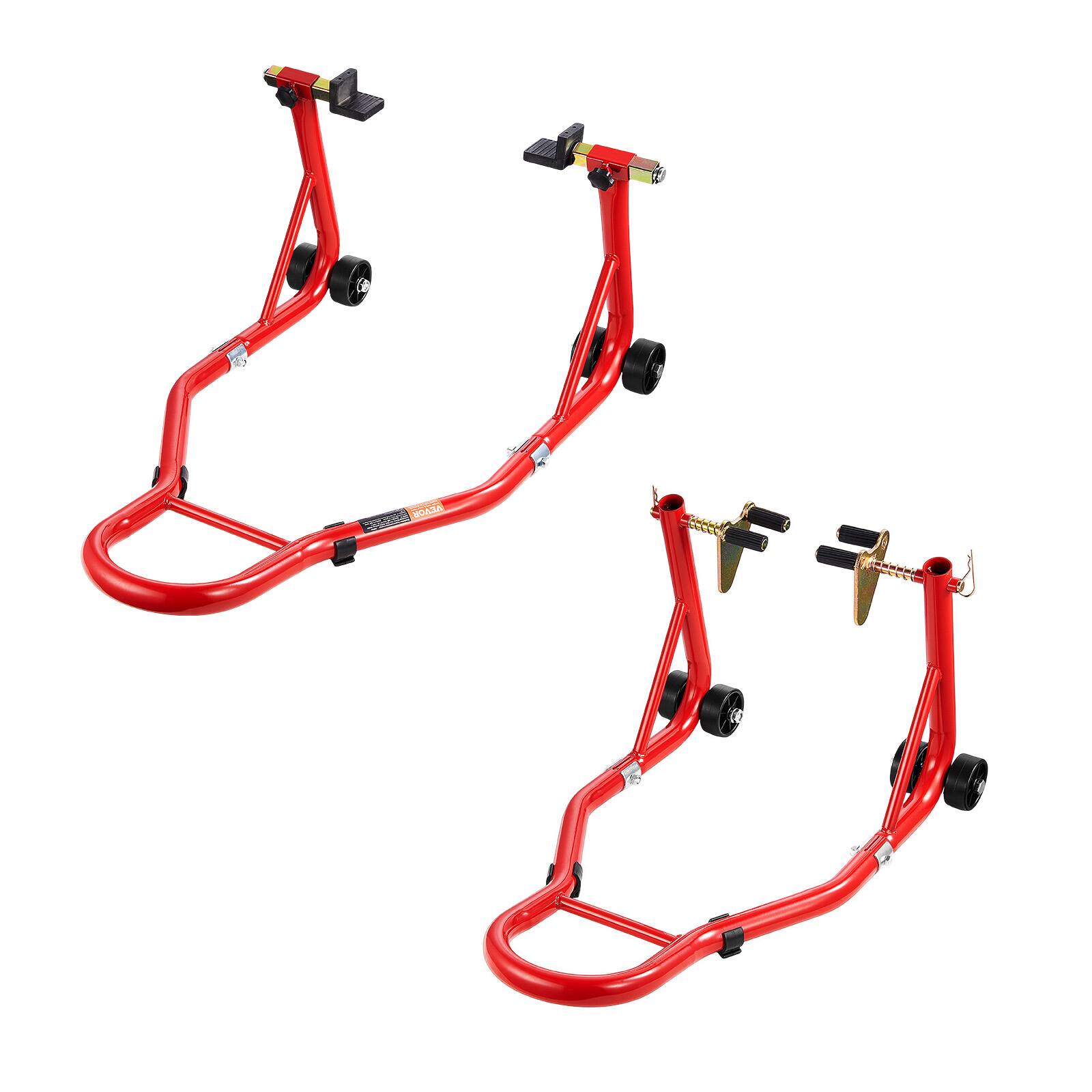 Alt View 5. VEVOR - Motorcycle Stand Lift, 850lbs Capacity Front Rear Combo Stand Lift, Front Wheel Dual-Fork Stand, Rear U+L Fork Swingarm - Red.