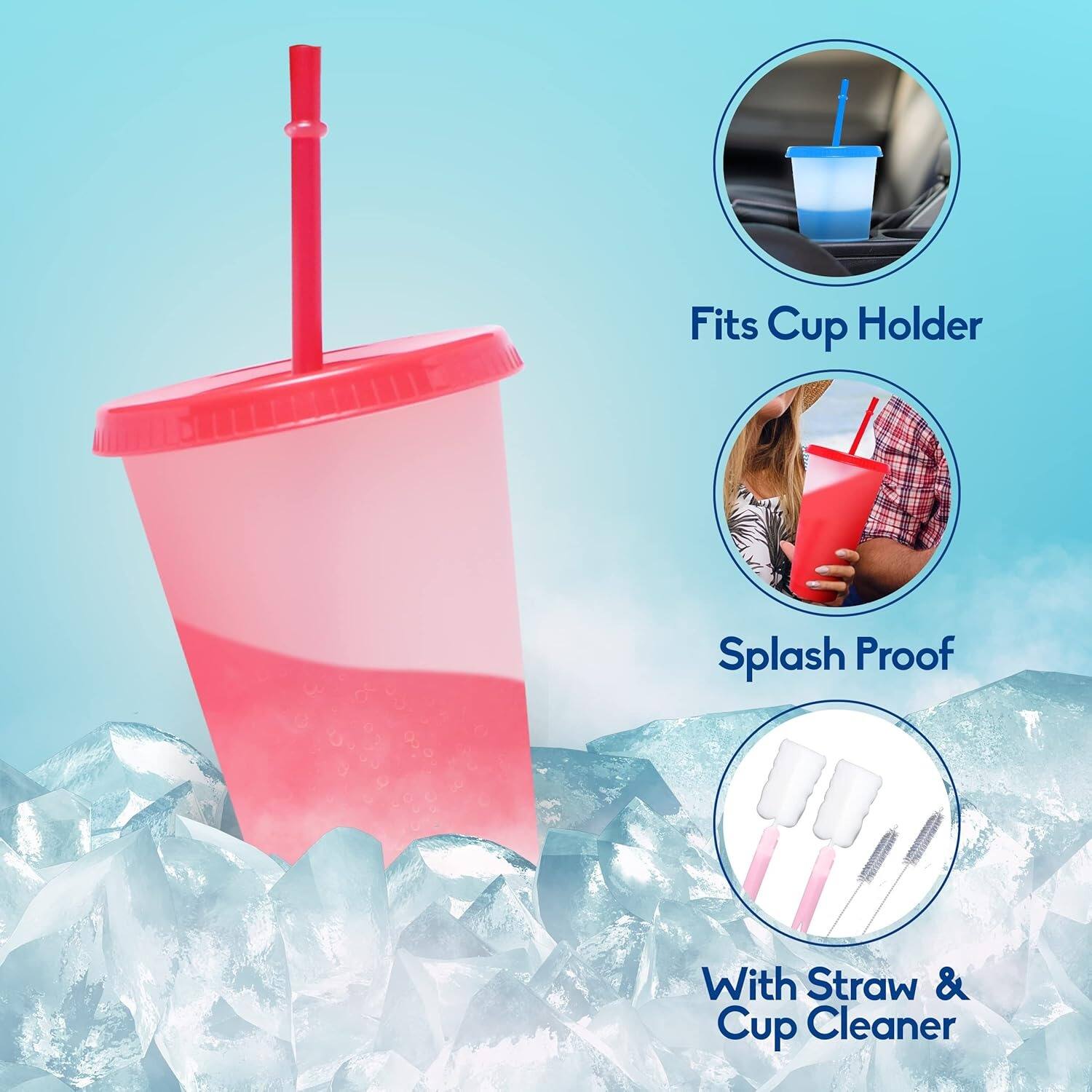 Fits Cup Holder, Splash Proof, With Straw & Cup Cleaner