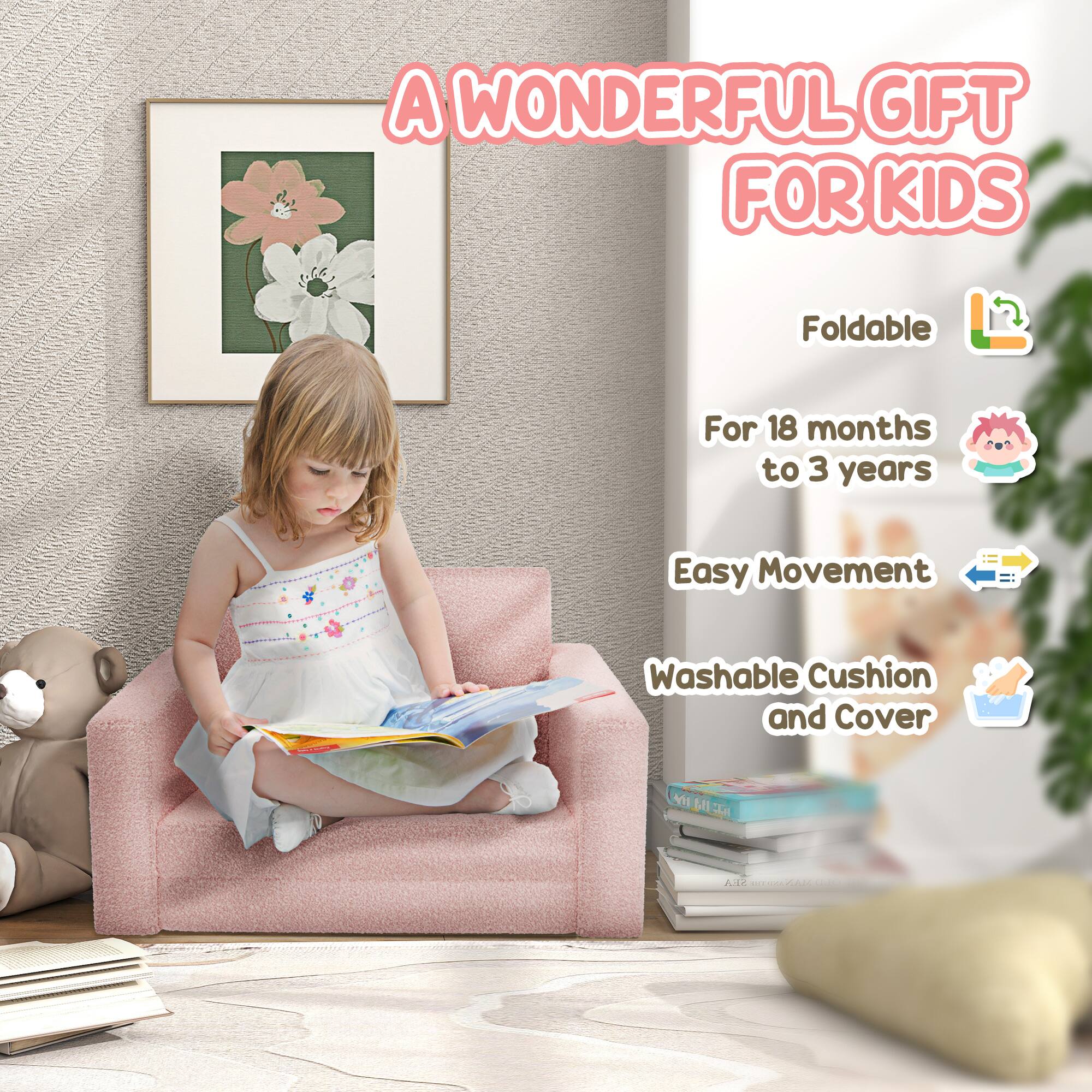 A WONDERFUL GIFT FOR KIDS

Foldable  
For 18 months to 3 years  
Easy Movement  
Washable Cushion and Cover