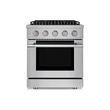 Front. Hauslane - HausPro 30 in. 4 Burners (20,000 BTU) Freestanding Dual Fuel Range in Stainless Steel with Convection Oven Silver - Stainless Steel.