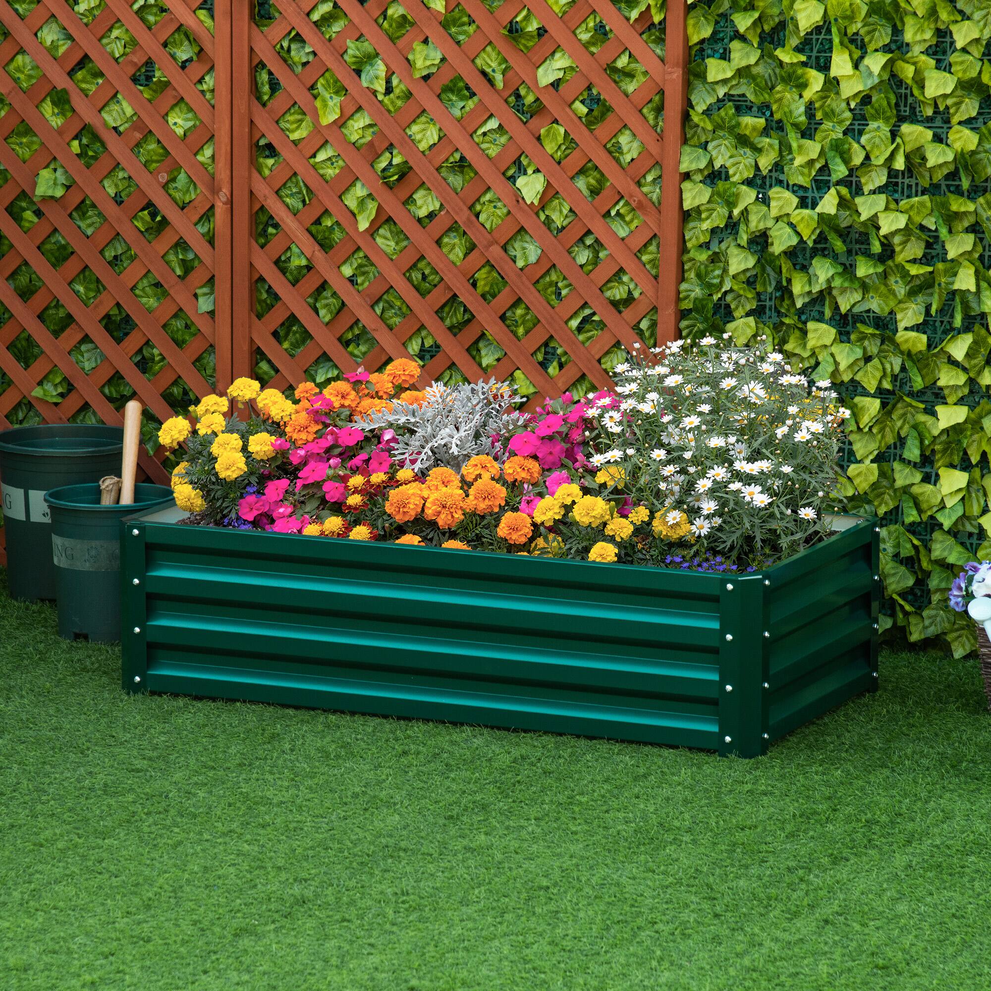 Alt View 1. Outsunny - Raised Garden Bed, 4' x 2' x 1' Metal Planter Box, for Growing Vegetables, Flowers, Herbs - Green.
