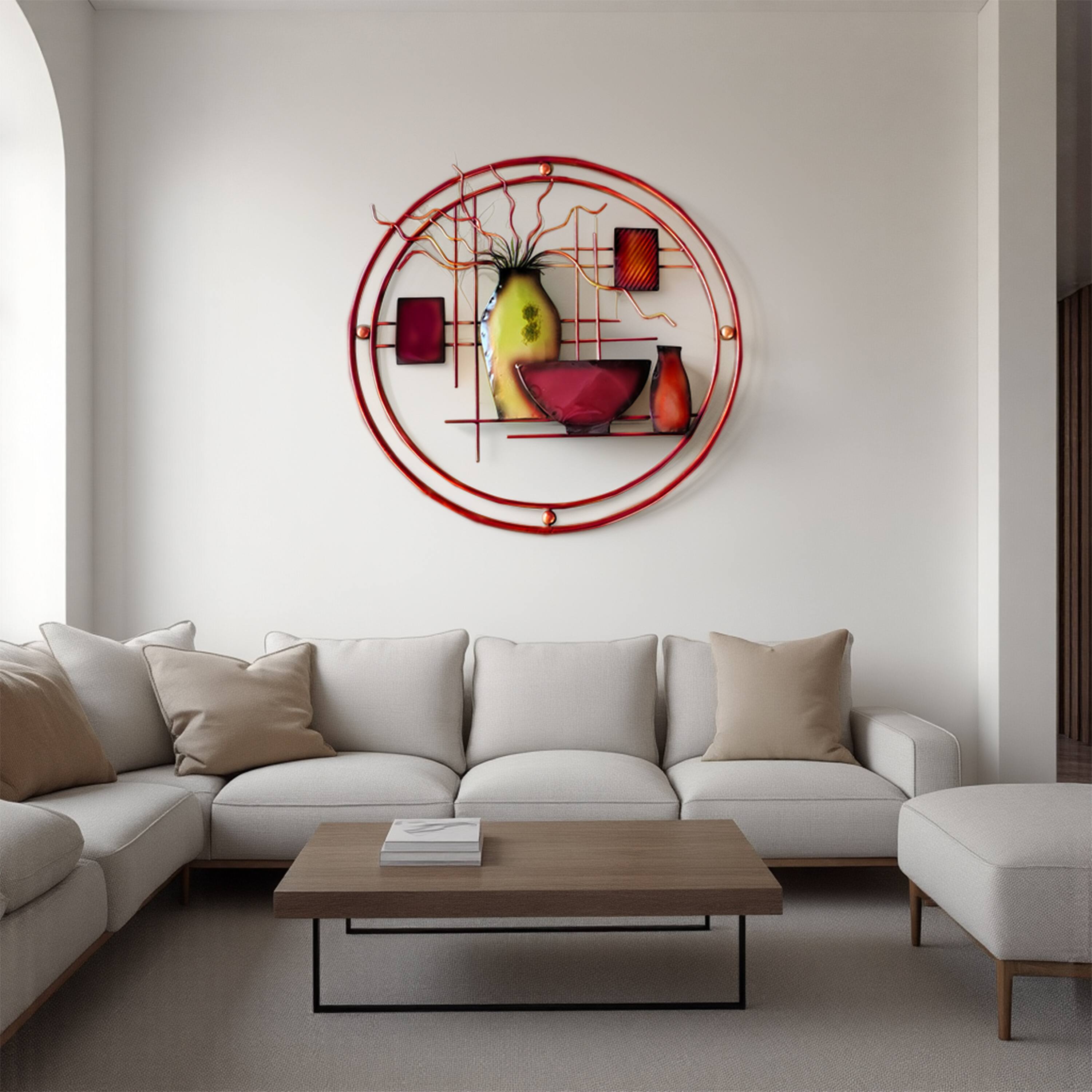 Alt View 7. Manhattan Lane - 22 Inch Round Metal Wall Decor With Vase - Multicolor.