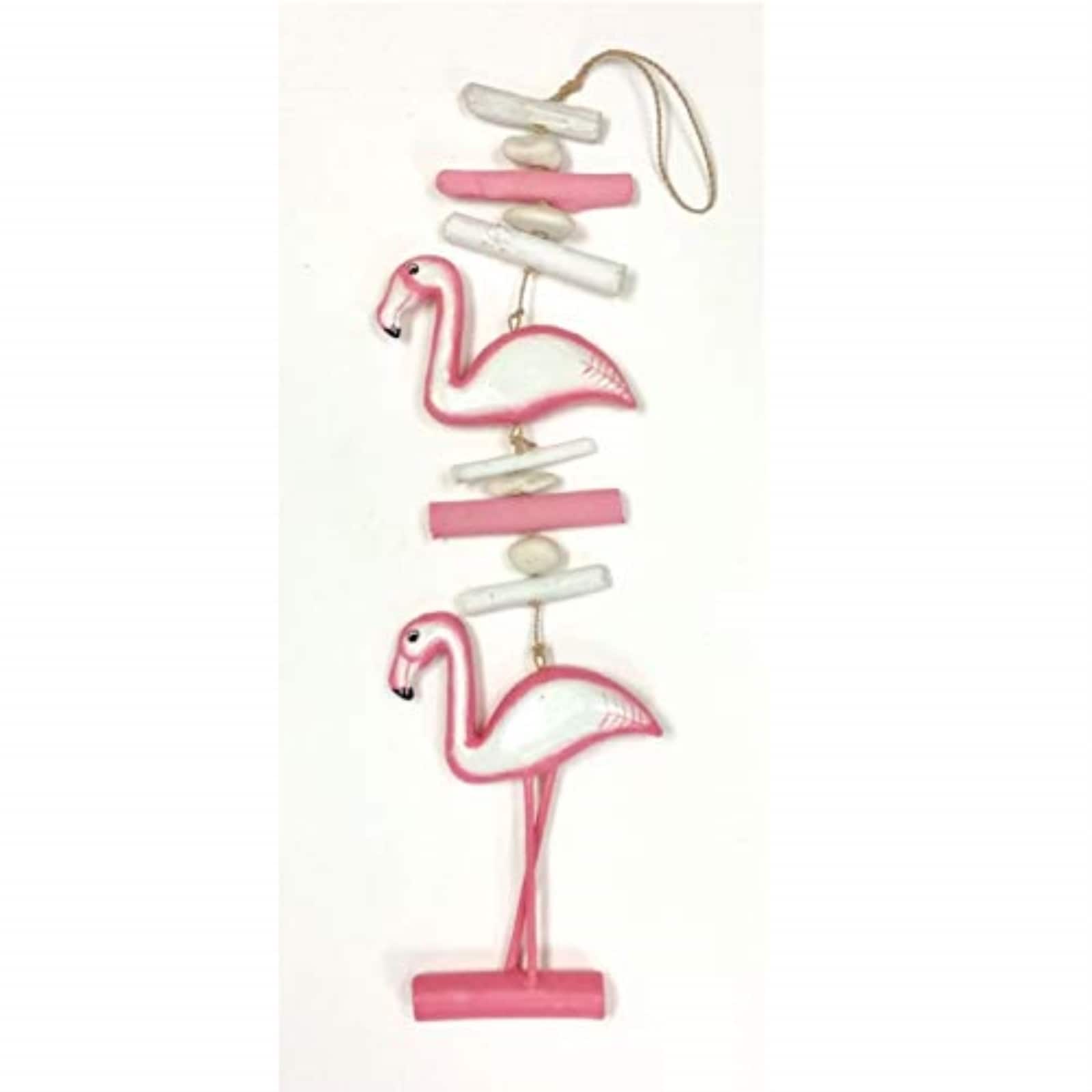 Bamboo Source Tropical Decor - Pink Flamingo Driftwood Hanging Strand Home Beach House Coastal Decoration 29 inch - Multicolor