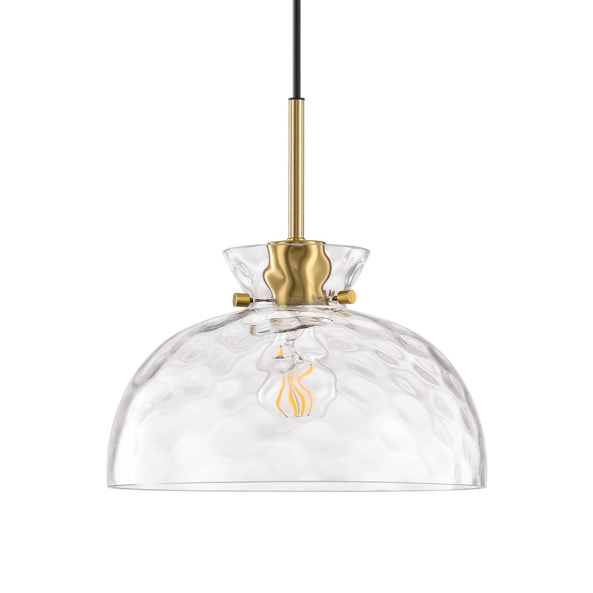 Alt View 2. Parrot Uncle - 10.6" Organic Modern Handmade Hammered Glass Bowl Pendant Light, 1-Light Adjustable Hanging Ceiling Fixture - Brass.
