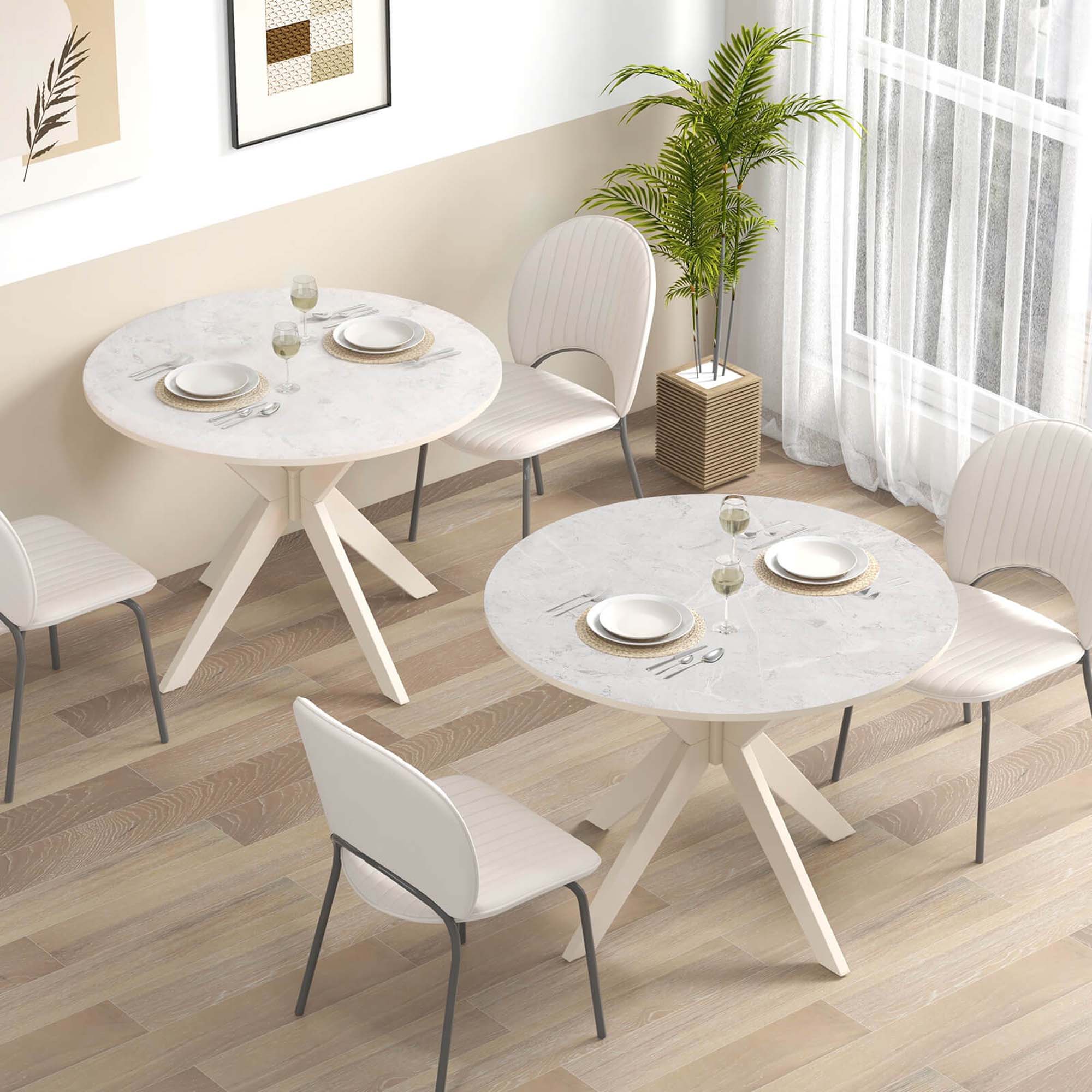 Alt View 1. Costway - Round Dining Table 36" Faux Marble Tabletop Rubber Wood Legs Kitchen - White.