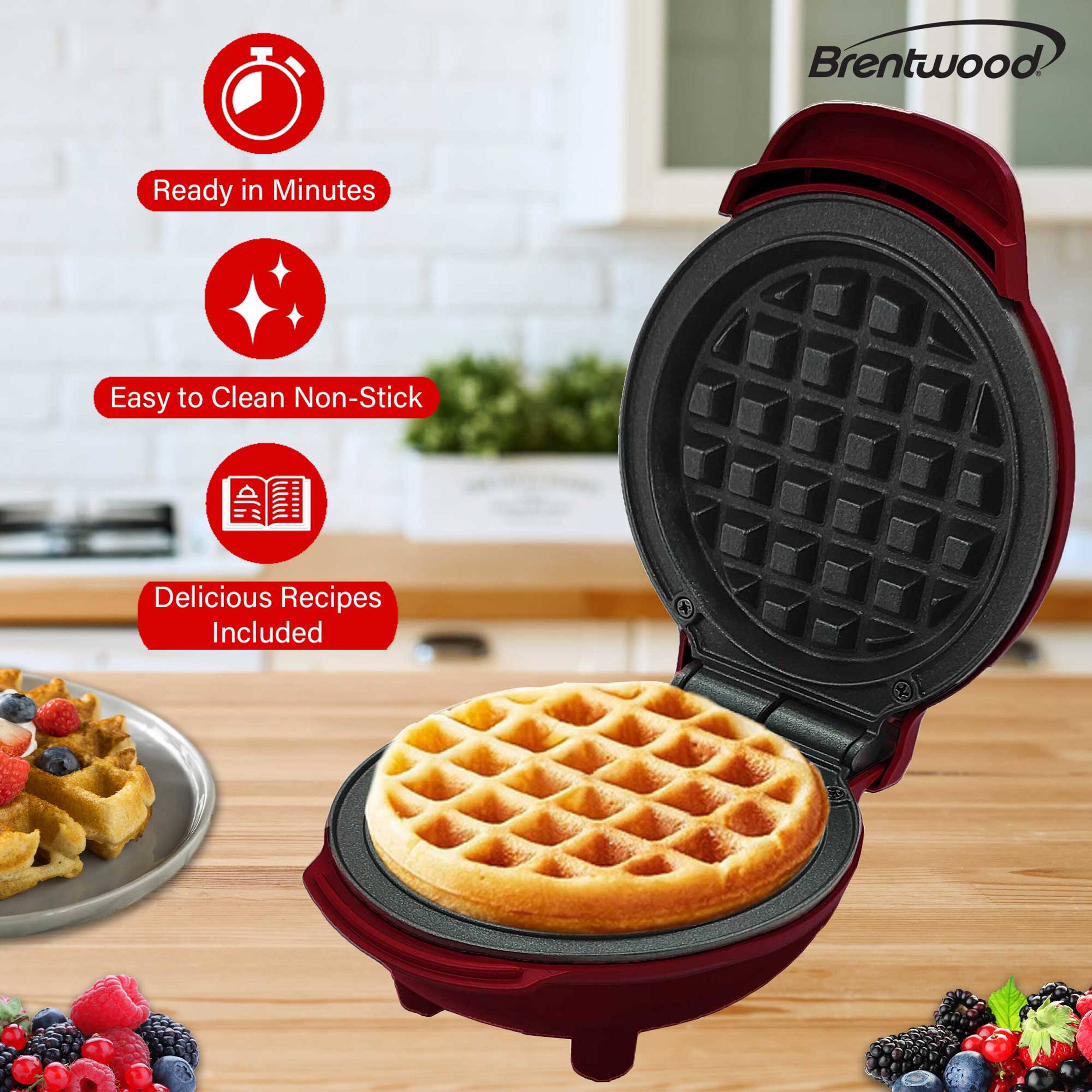 Brentwood. Ready in Minutes. Easy to Clean Non-Stick. Delicious Recipes Included.