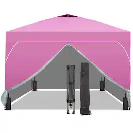 Ainfox - 12x12 Pop Up Canopy Outside Canopy with Wheeled Carry Bag SandBags and Ground Nails - Pink