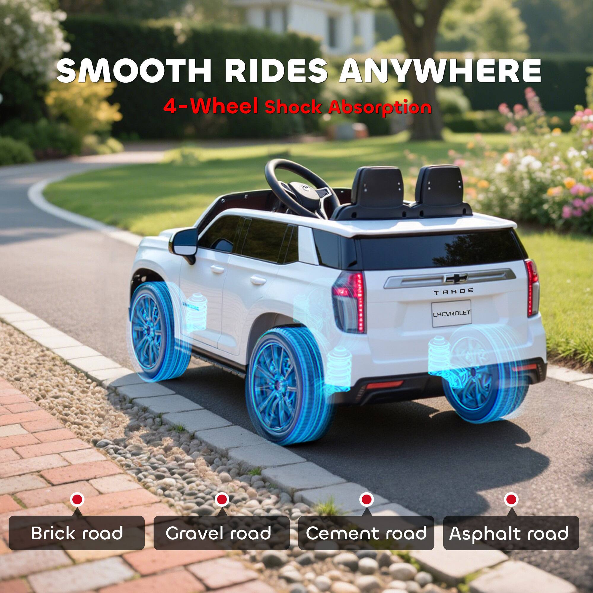 SMOOTH RIDES ANYWHERE  
4-Wheel Shock Absorption  

Brick road  
Gravel road  
Cement road  
Asphalt road