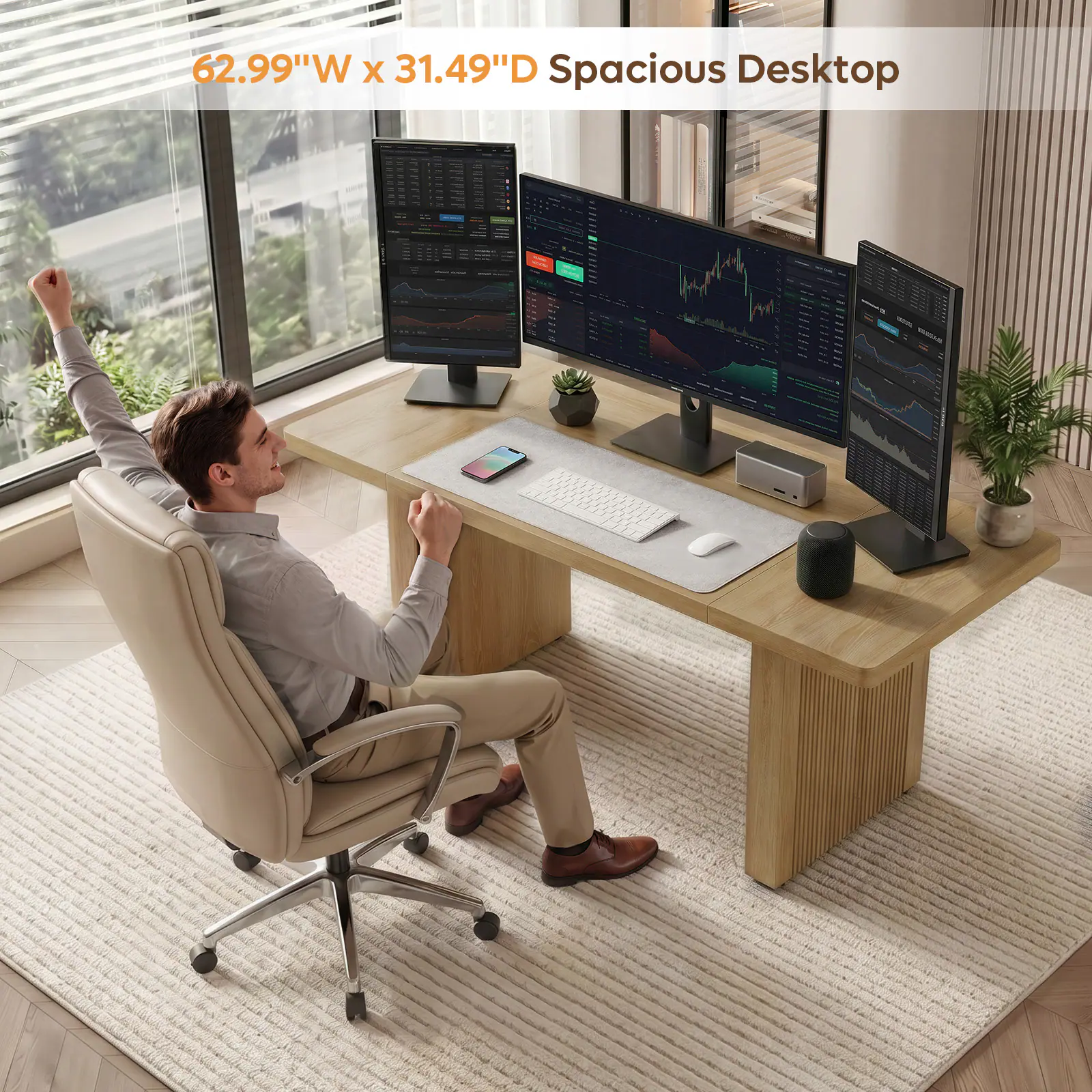 62.99"W x 31.49"D Spacious Desktop