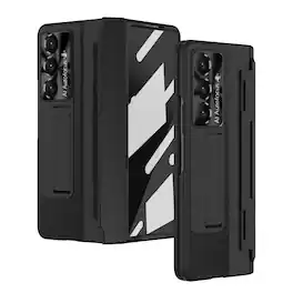 Dteck - Rugged Case for Samsung Galaxy Z Fold7, Built-in Screen Protector Hidden Kickstand Hinge Protective Cover - Black