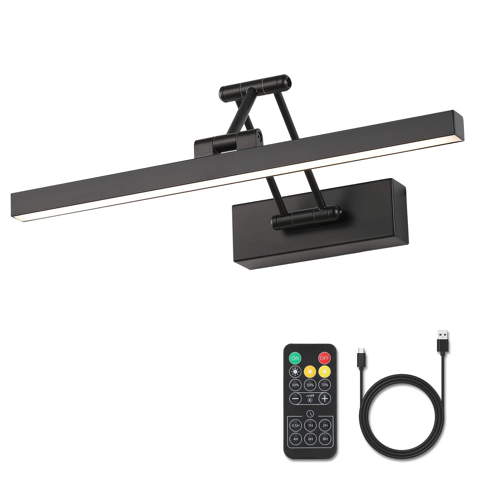 TECH SAFARI - Rechargeable Lights For Pictures On Wall Operated Brushed Grey Inch With Swing Arm And Timer Function Cordl - Battery Operated Black 15.7 inch