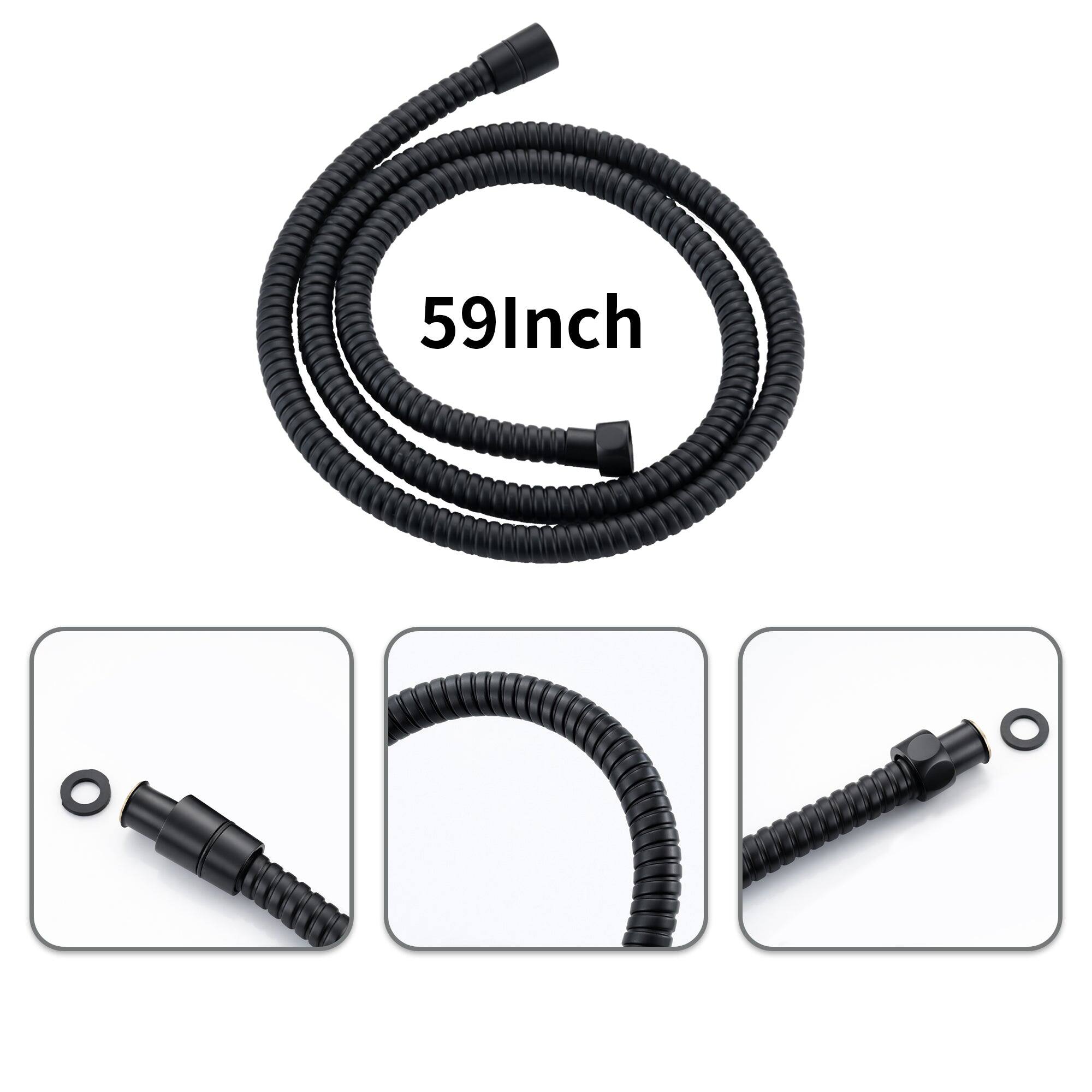 Alt View 2. Boyel Living - PVC Coated Steel Shower Hose 59 Inch Anti Rust Chrome Hex Fittings Flexible Braided Bathroom Black - Black.