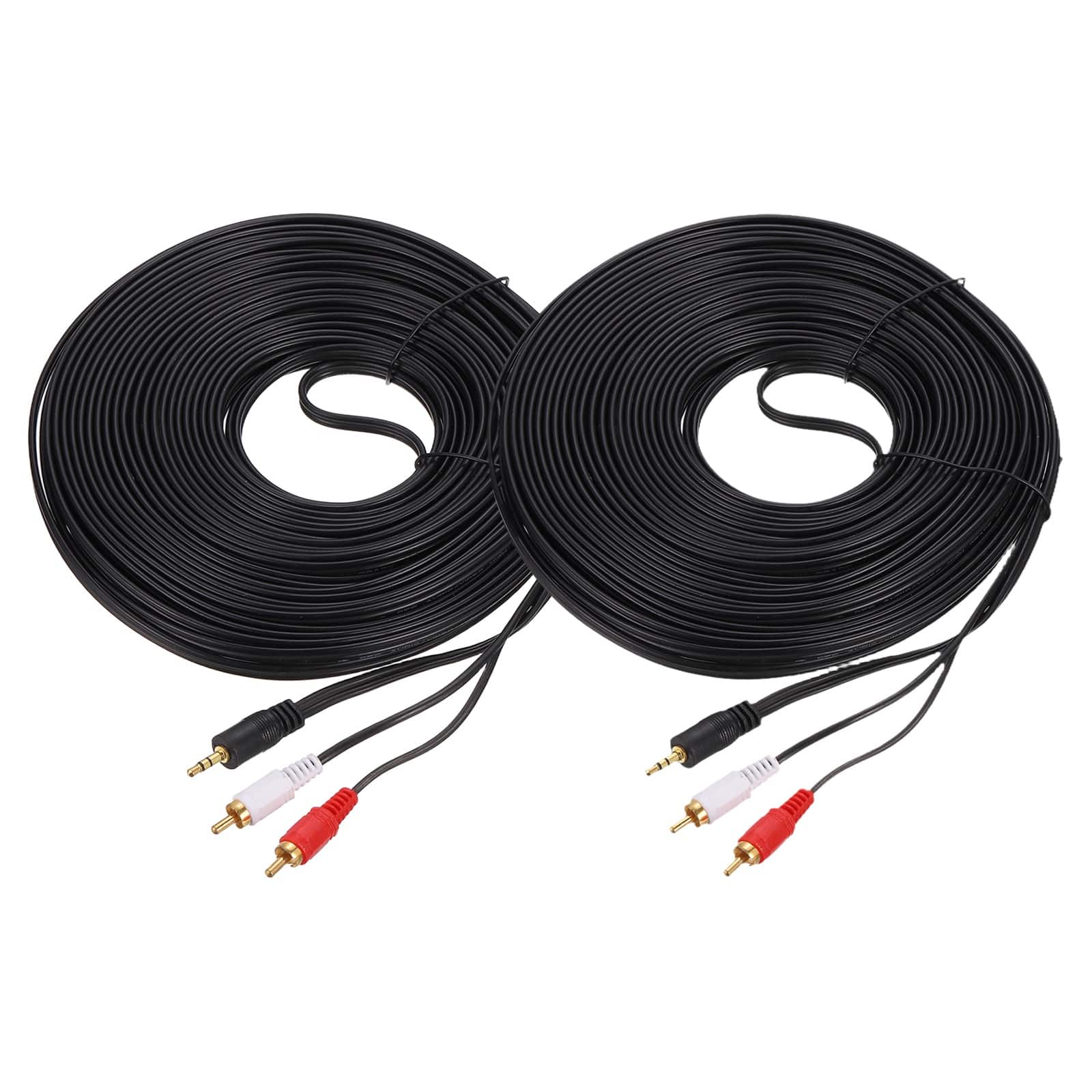 Unique Bargains - 2pcs Gold Plating TRS3.5mm Male to 2RCA Jack Cable, Copper Core PVC Audio AUX Cable for TV/Amp/Speaker - Black