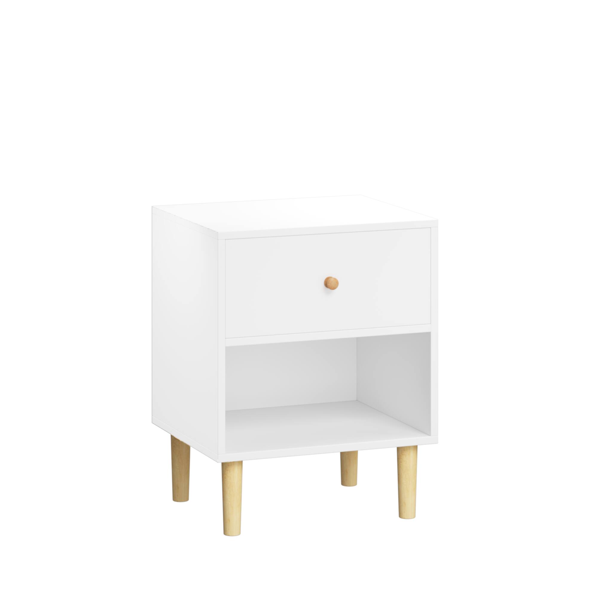 Front. Spaco - Spaco 23.22''H Wooden Nightstand with 1 Drawer 1 Shelf, Kids, Adults, for Bedroom, Living Room - White.