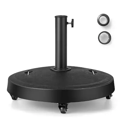 Front. Gymax - Gymax Patio 51 lbs 20.5'' Round Resin Umbrella Base w/ Wheels Handles Table Market Stand - Black.