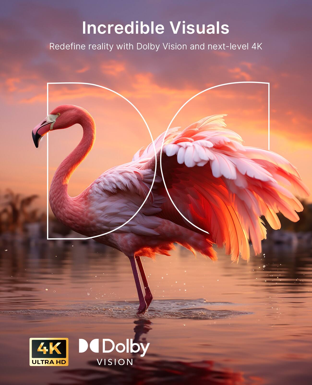 Incredible Visuals

Redefine reality with Dolby Vision and next-level 4K

4K ULTRA HD

Dolby VISION