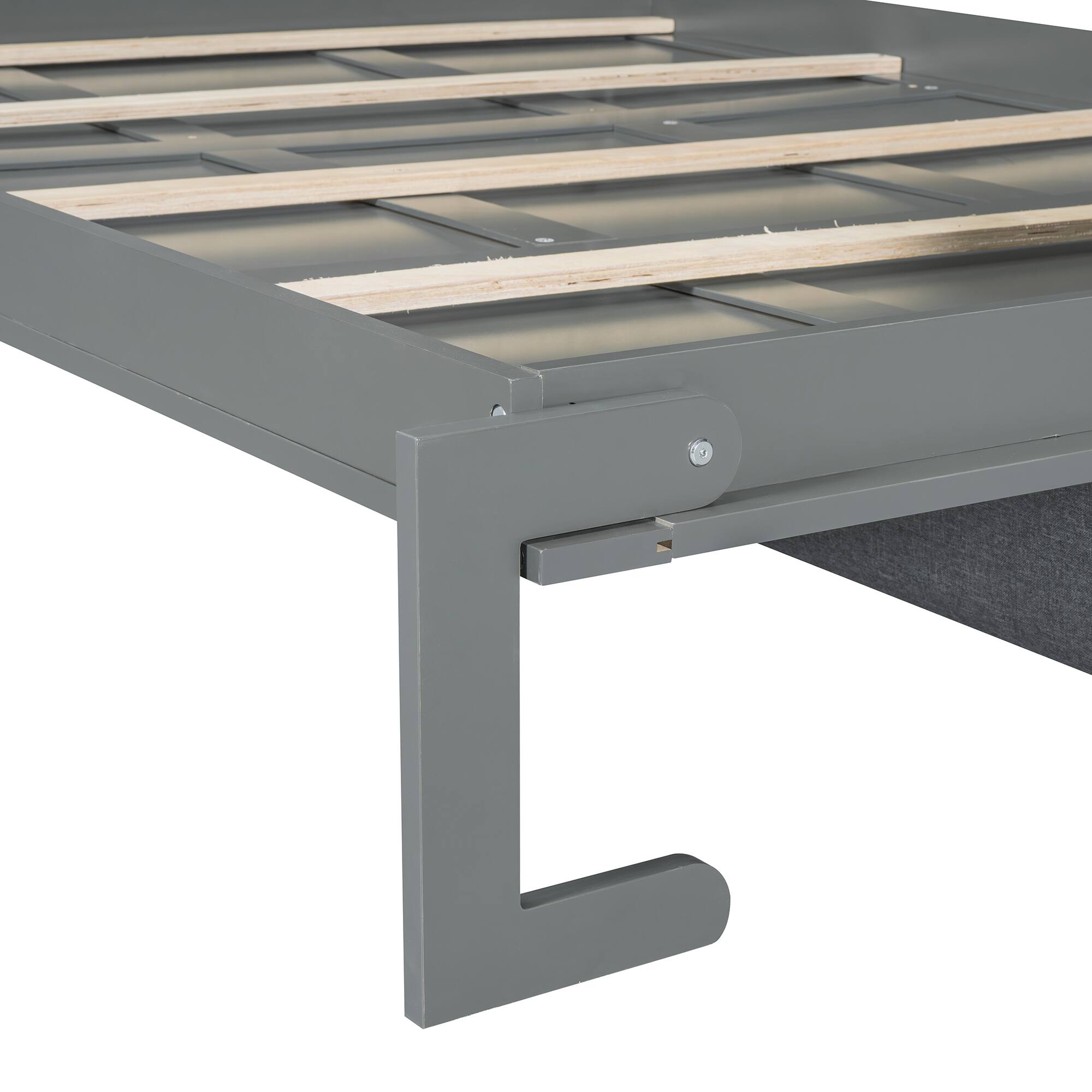 Alt View 9. Tiramisubest - Queen Size Gray Murphy Bed Wall Bed with Sofa, MDF + LVL, Space-Saving & Multifunctional - Gray.