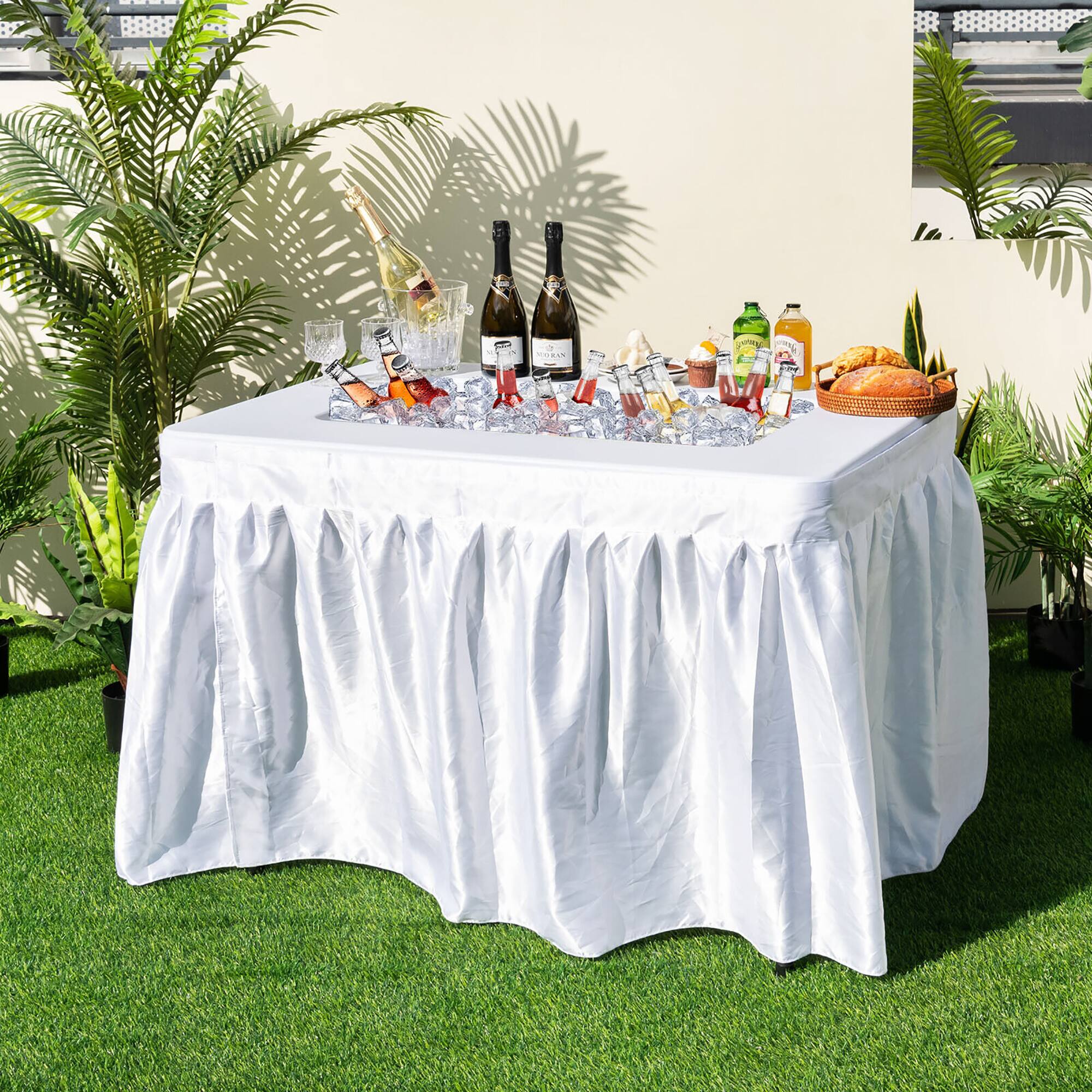 Alt View 2. Gymax - Gymax 4FT Folding Ice Bin Table Outdoor Ice Cooler Table w/ Matching Skirt Party BBQ - White.