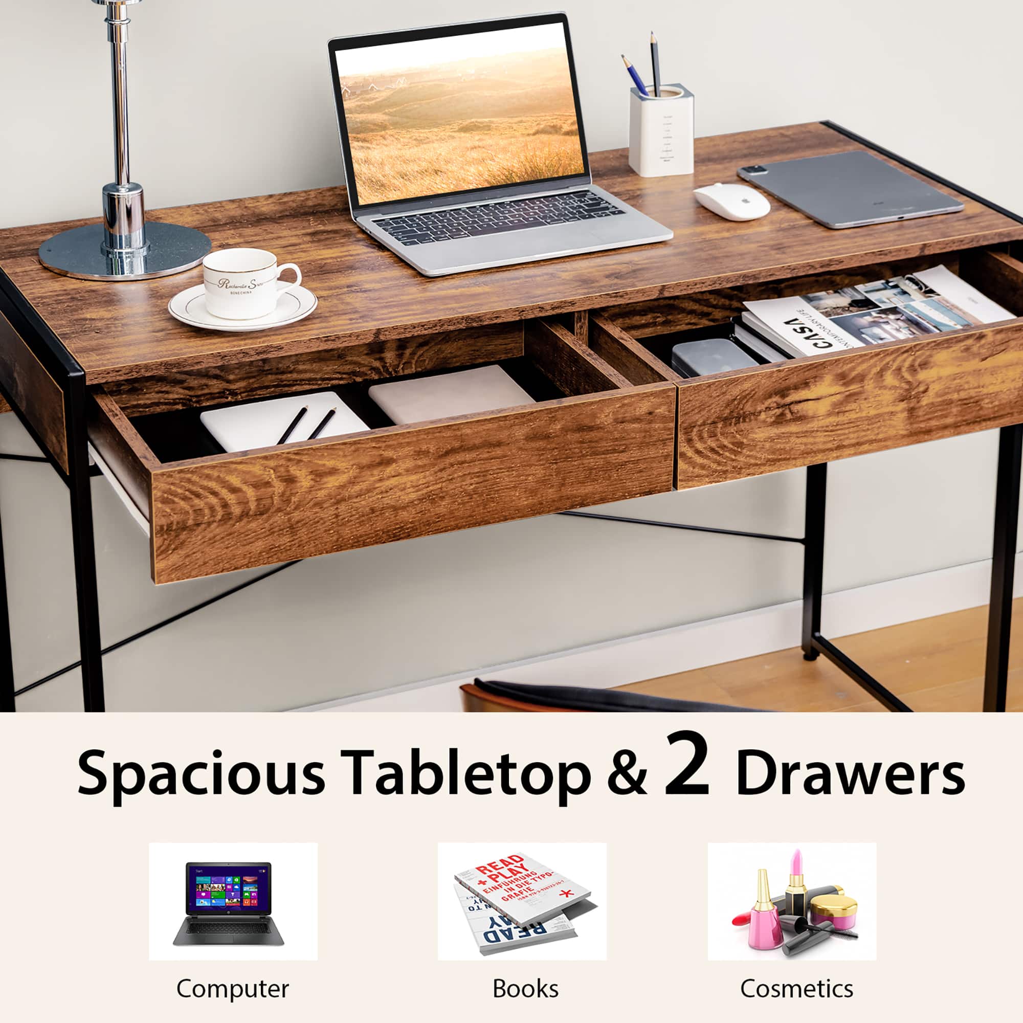 Spacious Tabletop & 2 Drawers READ ! - Computer, Books, Cosmetics