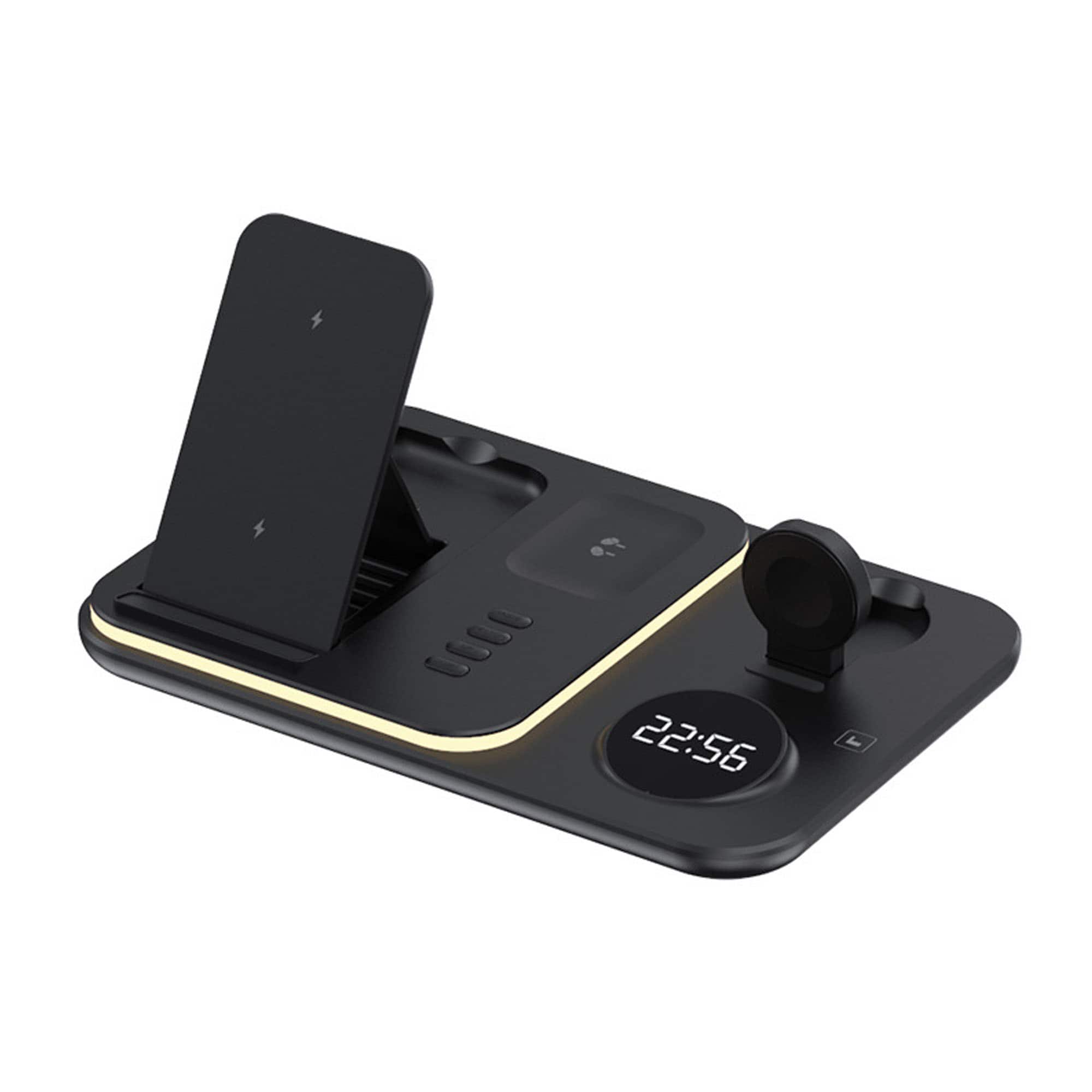 YONWAY - Foldable Wireless Charger with LED Light and Alarm Clock, Fast Charging Dock for iPhone, Watches, Airpods