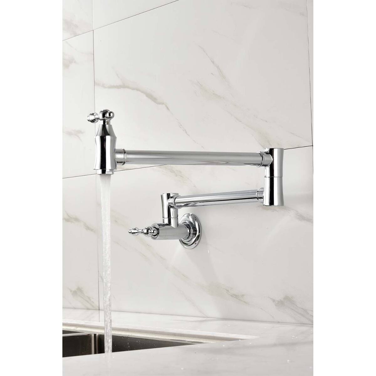 Angle. Ropilly - Ropilly Wall Mount Pot Filler Faucet Chrome Brass Folding Swivel Arm Dual Handle Kitchen Faucet - Chrome.