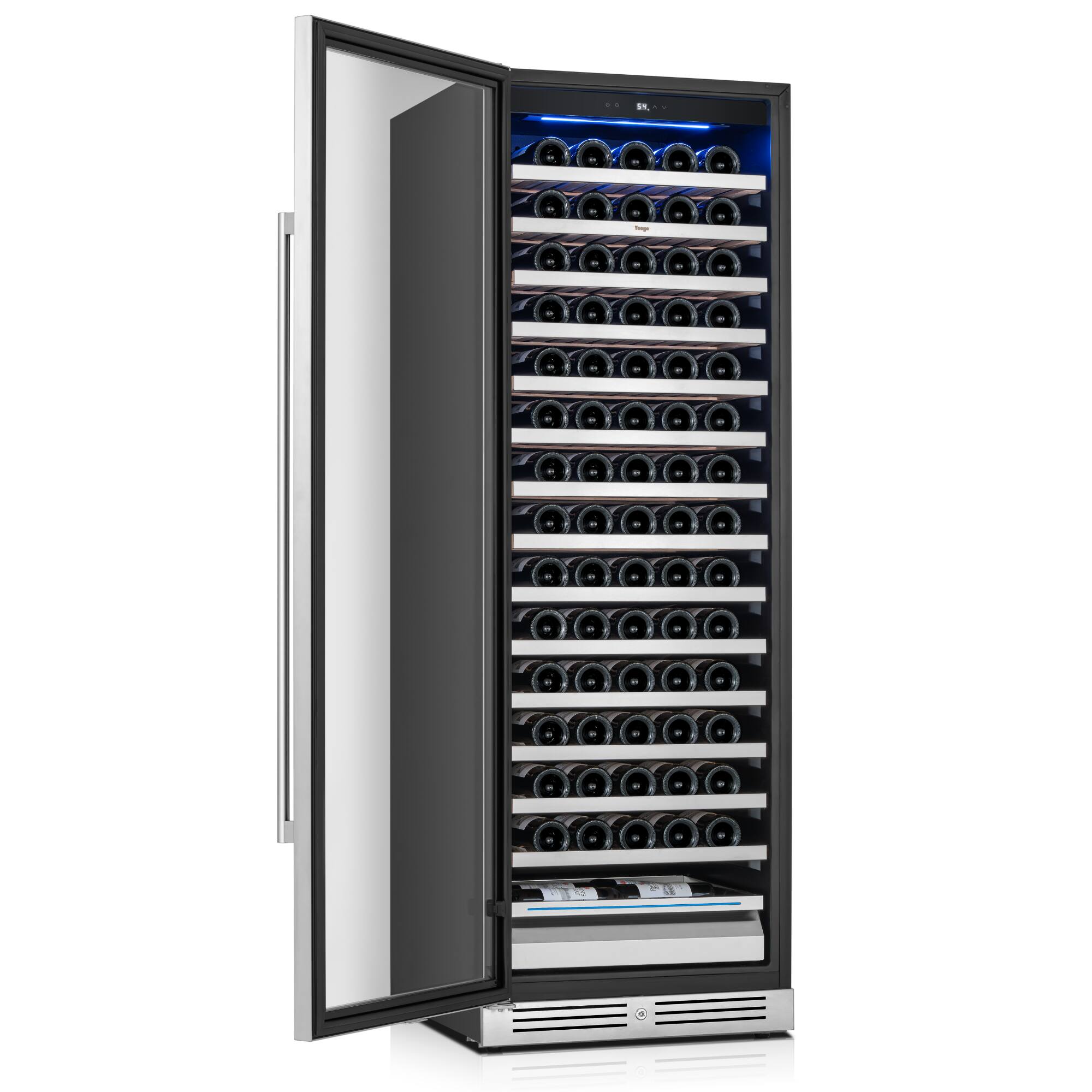 Angle. Yeego - 24 inch Wine Cooler Refrigerator, 165-Bottle , 40°F-65°F , Built-in or Freestanding Wine Fridge for Home/Bar/Kitchen - Stainless Steel.