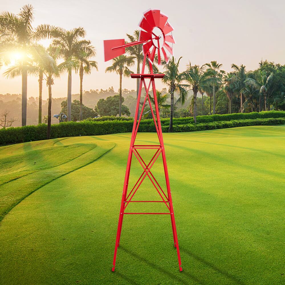 Alt View 4. Winado - 8 FT Patio Metal Windmill Yard Garden Decoration WindMill  Red Wind Mill - Red.