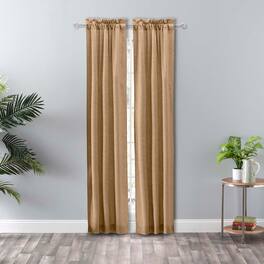 Ellis Curtain - Lisa Solid Color Poly 3" Rod Pocket Cotton Duck Fabric Tailored Panel Pair with Ties 56" x 63" - Tan