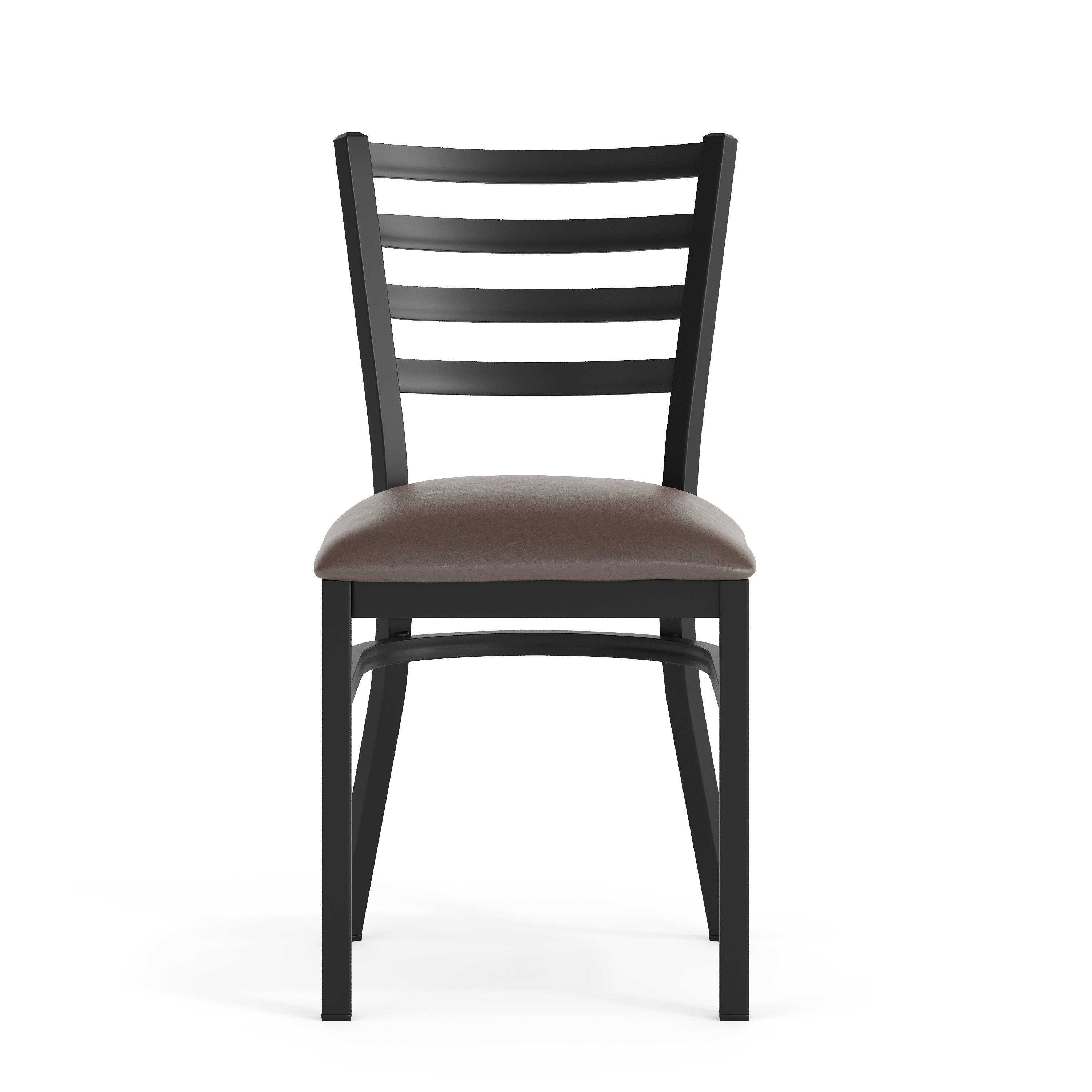 Alt View 9. Emma + Oliver - Ladder Back Metal Restaurant Dining Chair - Mocha Vinyl Seat/Black Metal Frame.