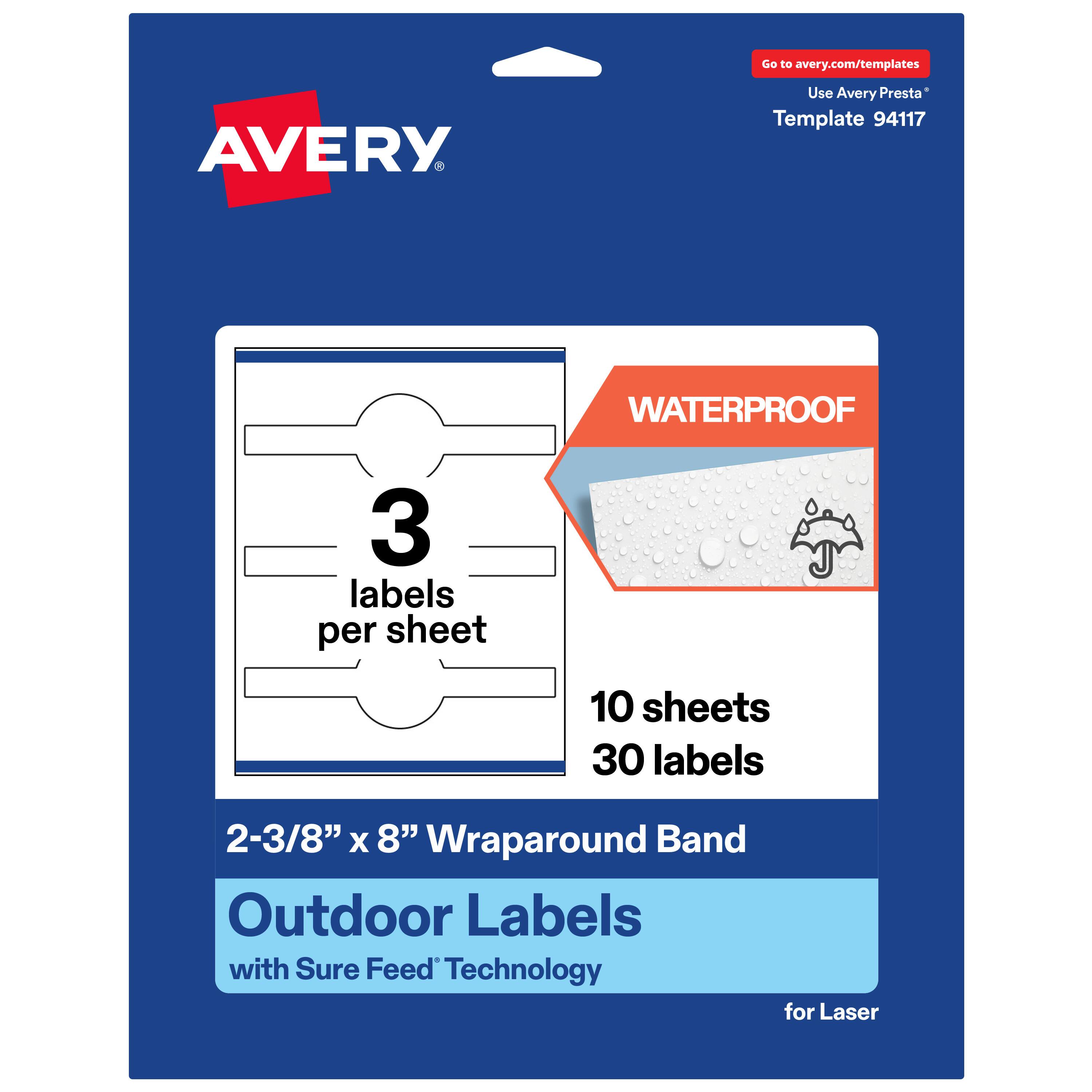 Avery - Waterproof Wraparound Band Labels, 2-3/8" x 8", 30 Total - White