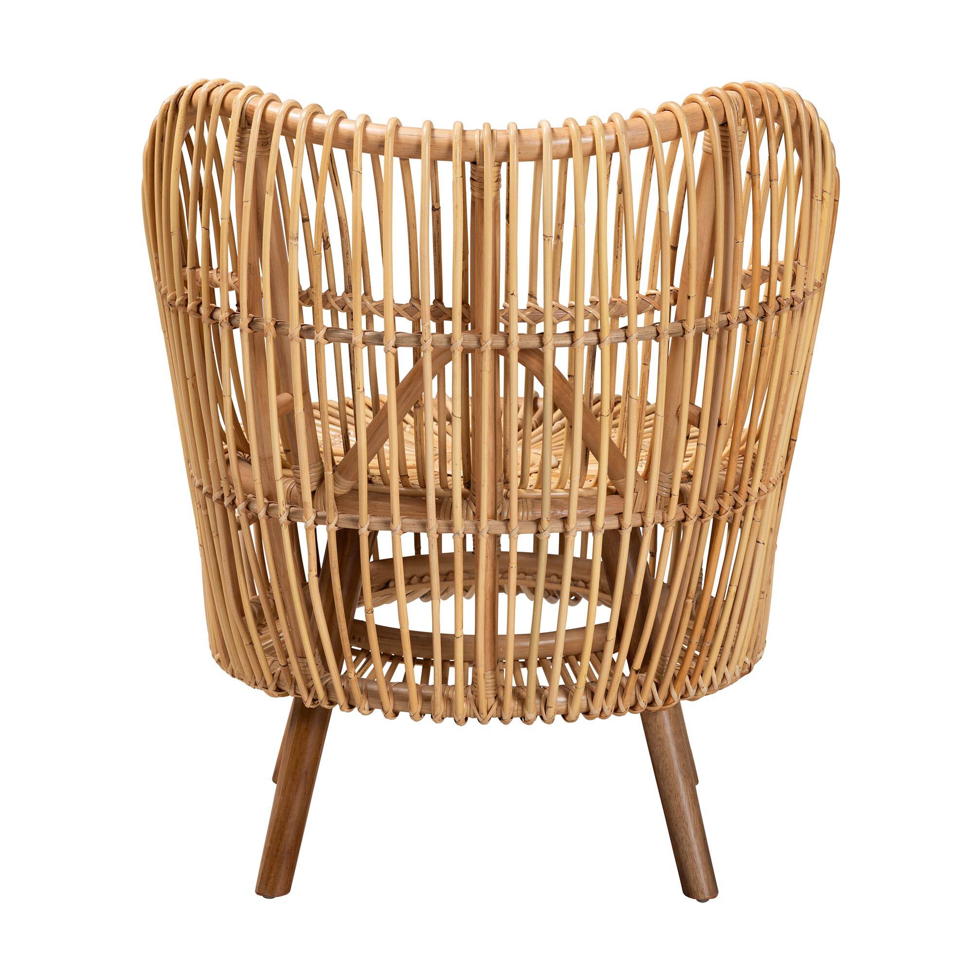 Back. bali & pari - Nagoya Modern Bohemian Natural Rattan Wide Seat Lounge Chair - Natural Brown.