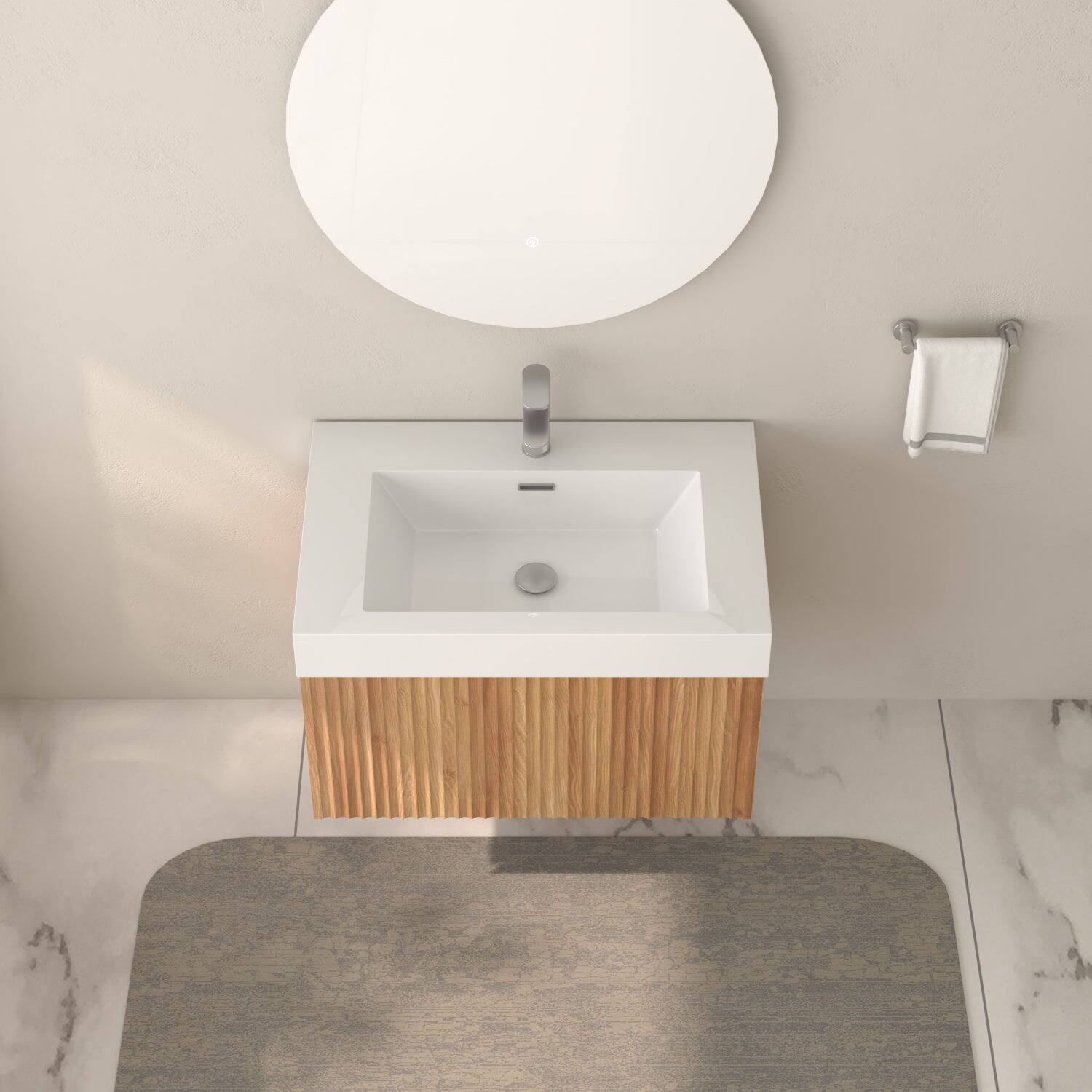 Alt View 7. Boyel Living - 30 in Wall-Mounted Bathroom Vanity with Integrated Basin Plywood Cabinet Modern Minimalist Floating Design Acacia Finish - Acacia.