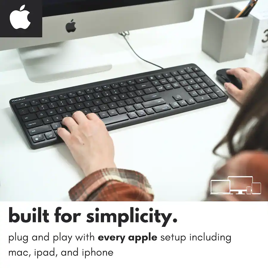 Simplicit Apple Macally Mac Wired Keyboard USB C + A (Dual Plug) Simplicity for All ...