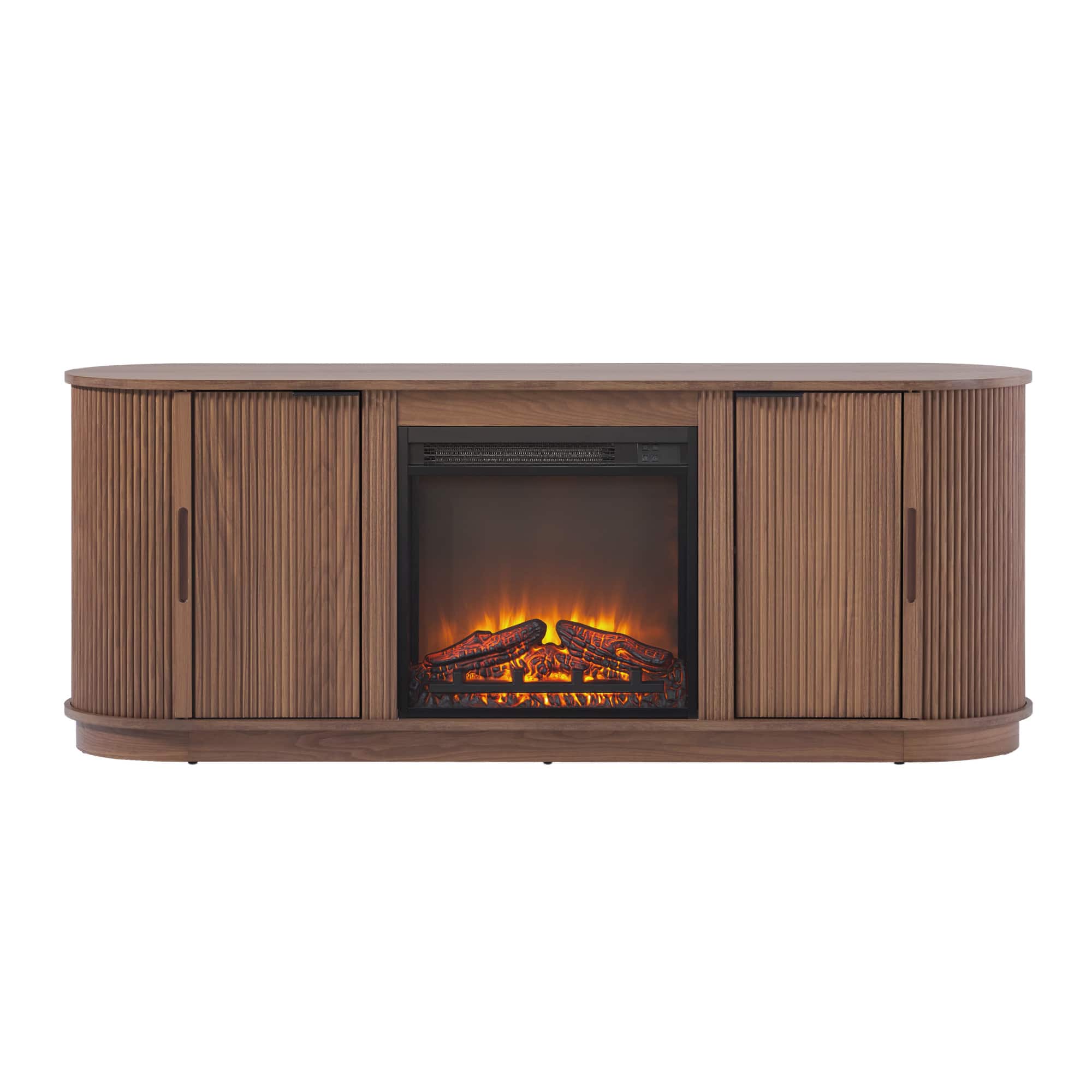 Walker Edison - Modern Reeded 60” Fireplace TV Stand with Removable Fireplace Insert - Mocha - Front_Zoom