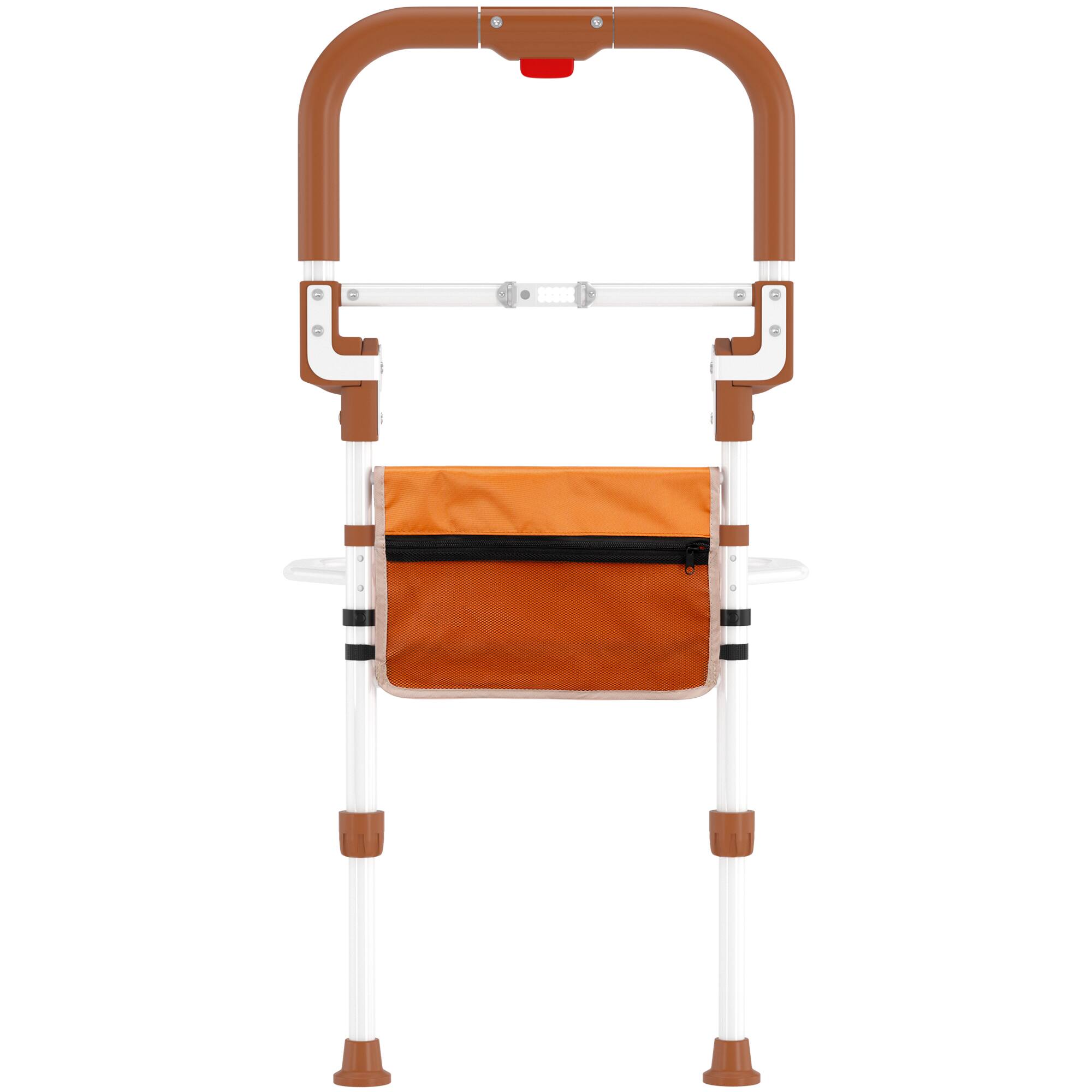 Left. Topteng - Foldable Bed Assist Rail with Storage Pouch - Height Adjustable, Non-Slip Grip, Supports 350 lbs, Fits All Bed Sizes - brown.