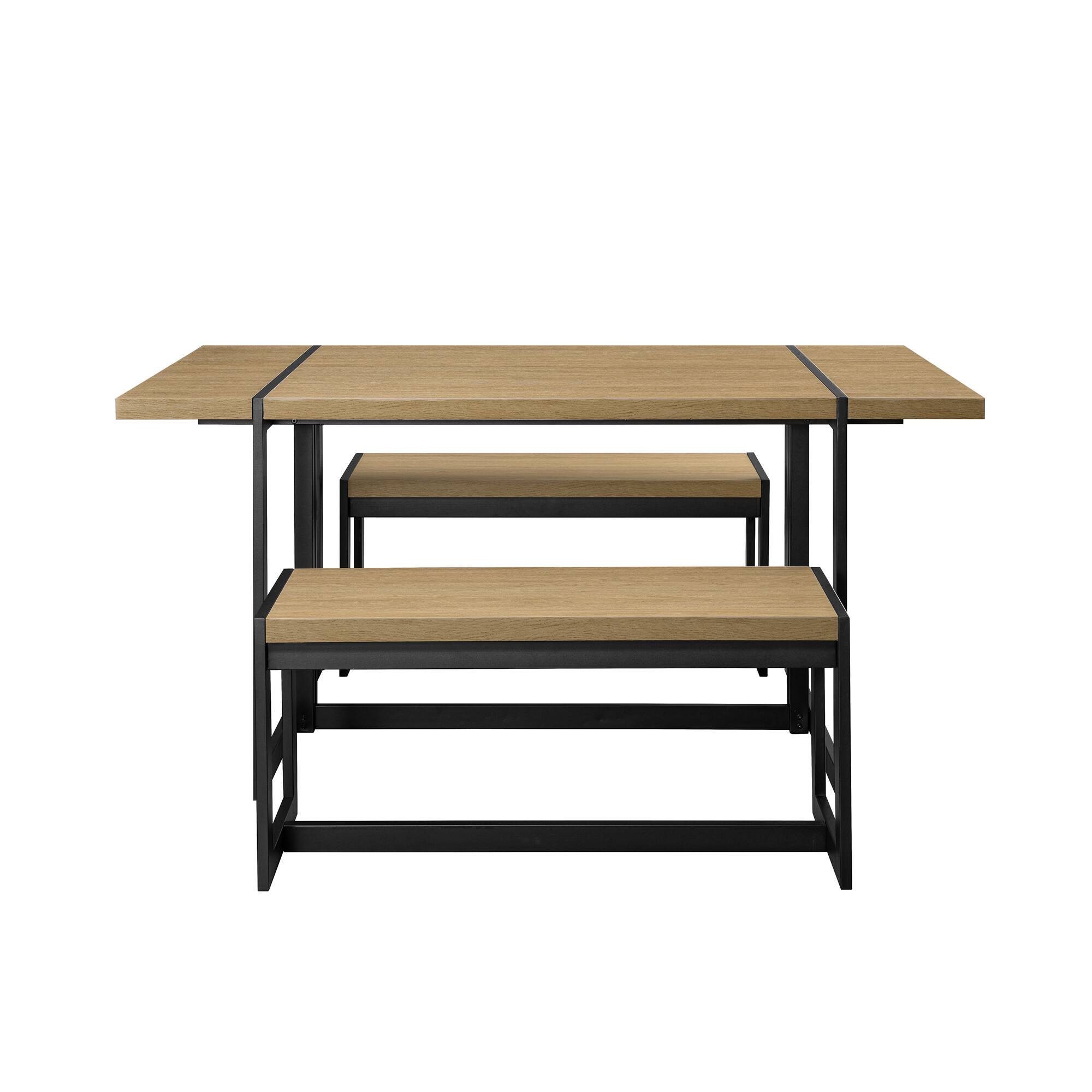 Alt View 24. Walker Edison - Industrial Dining Set with 2 Benches - Coastal Oak.