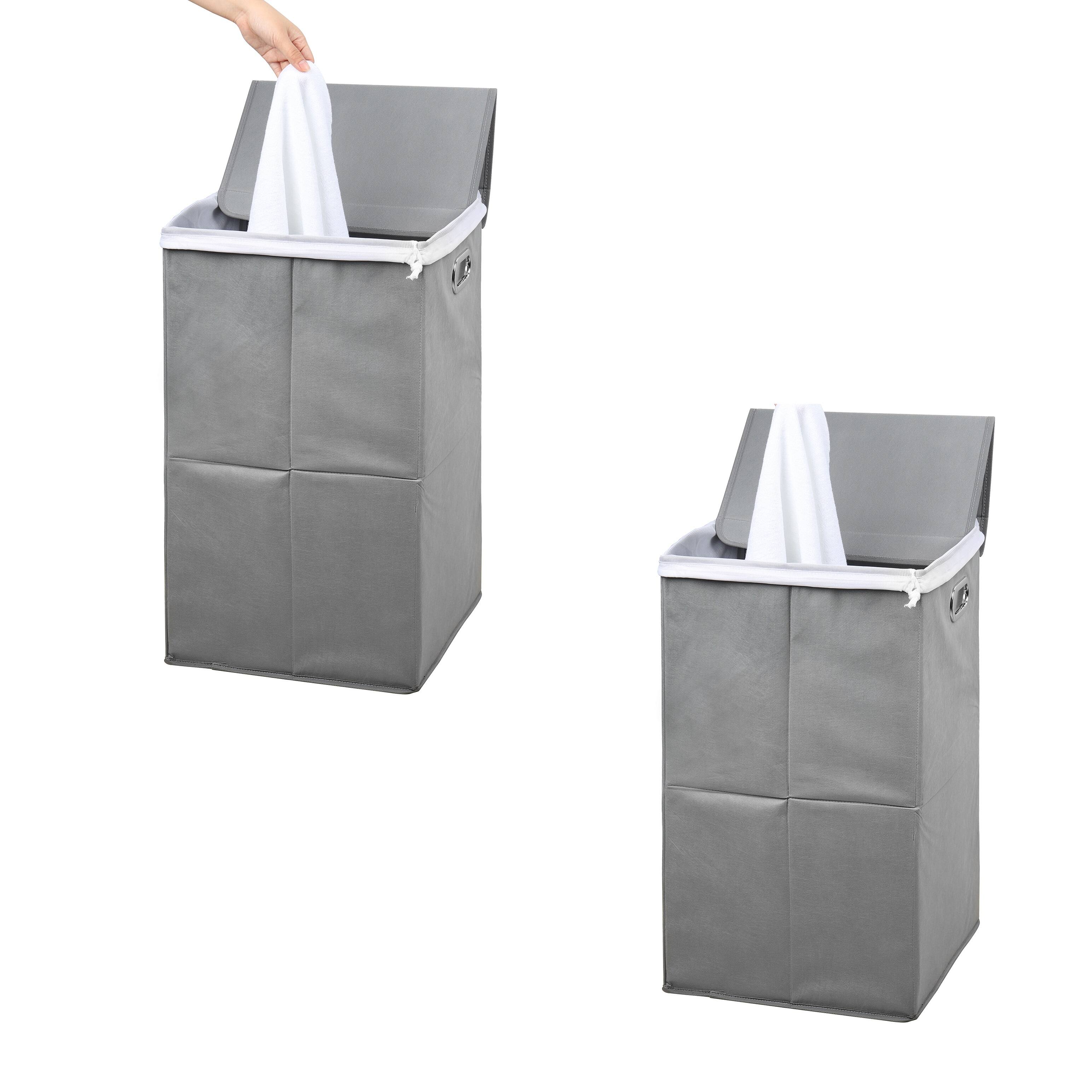 Left. Oumilen - Light Gray Foldable Laundry Hamper with Lid – Large Collapsible Fabric Clothes Basket for Bathroom - Light Gray.