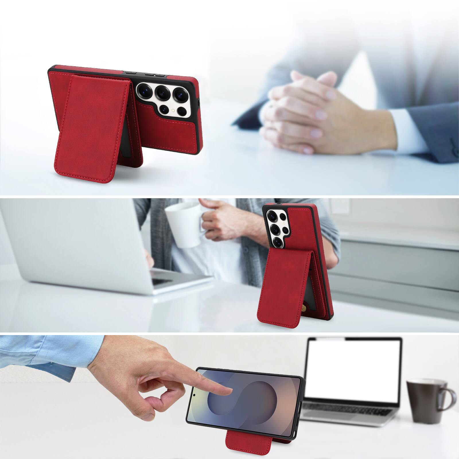 Back. Dteck - Detachable Magnetic Wallet Case for Samsung Galaxy S25 Ultra,Retro RFID Blocking PU Leather Folio Cover with Card Holder - Red.