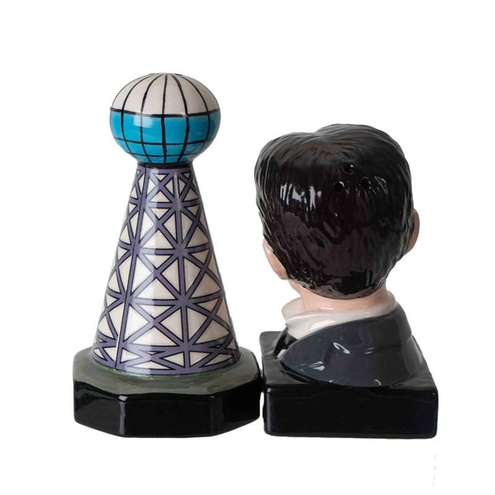 Angle. Pacific Trading - Nikola Tesla Inspired Ceramic Salt and Pepper Shaker Set Tesla and Tower - Multicolor.