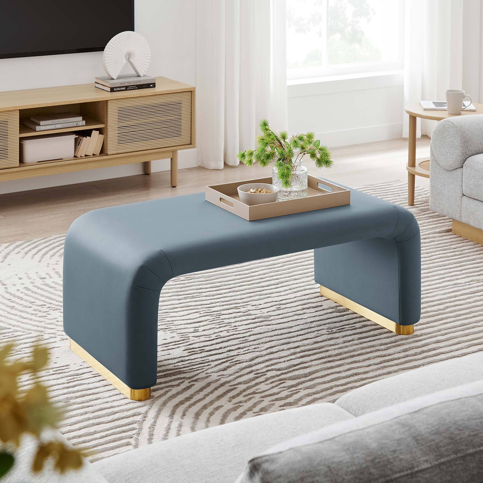 Alt View 2. Modway - Koda Performance Velvet Waterfall Ottoman by Modway - Brass Cadet Blue.