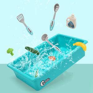 Alt View 8. CUTE STONE - CUTE STONE Play Kitchen Sink Toys with Upgraded Real Faucet, Play Cooking Stove, Cookware Pot and Pan,Play Food, Color C.