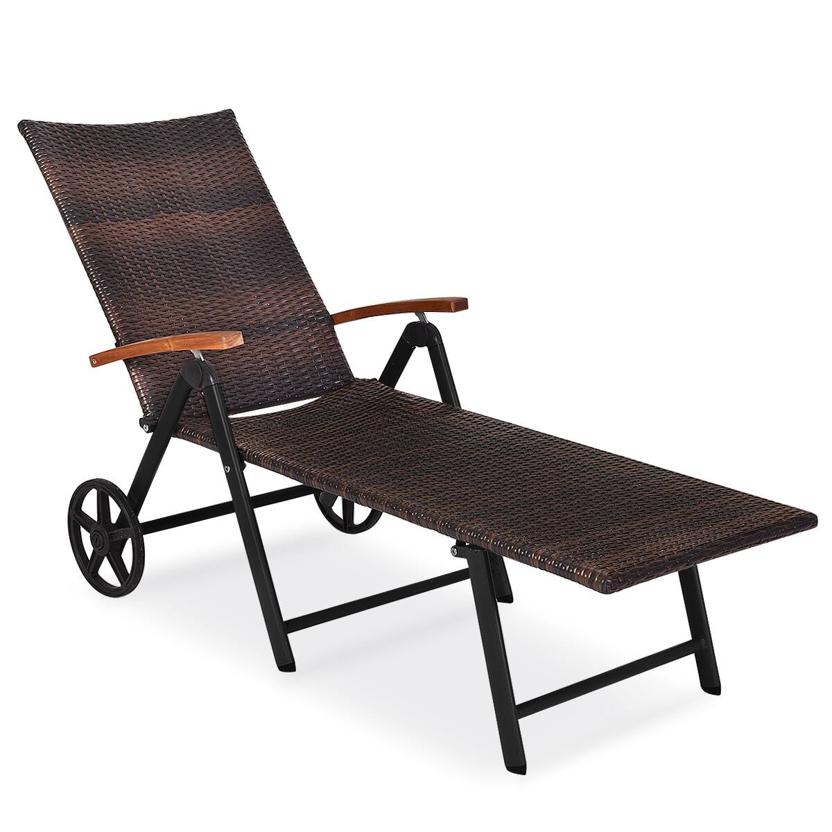 Alt View 4. Gymax - Gymax 2PCS Folding Patio Rattan Lounge Chair Chaise Aluminum W/ Wheel & Red Cushion - Red.