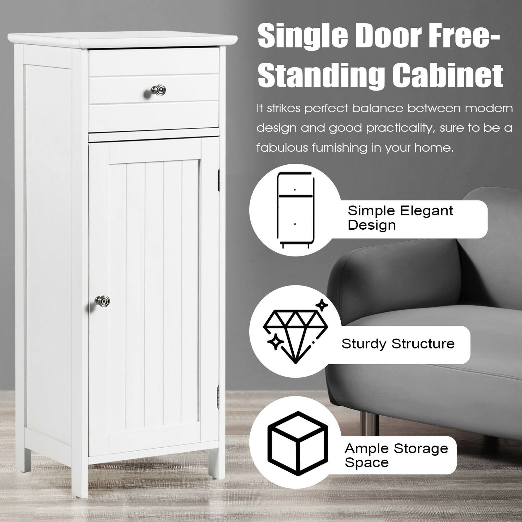 Single Door Free-Standing Cabinet

It strikes perfect balance between modern design and good practicality, sure to be a fabulous furnishing in your home.

- Simple Elegant Design
- Sturdy Structure
- Ample Storage Space