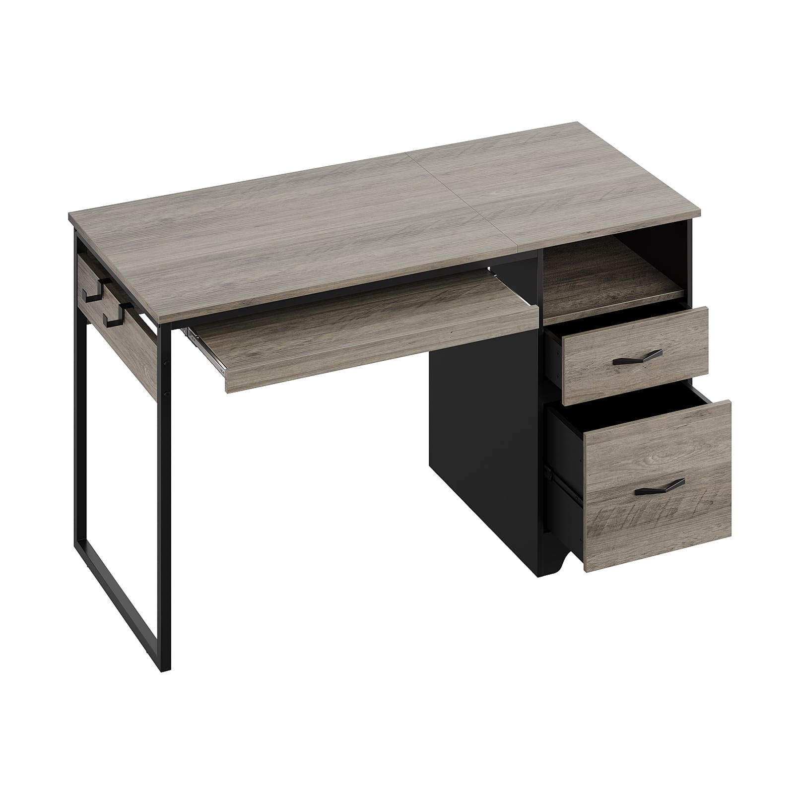 Left. Bestier - 48" Gaming Desk with File Storage Drawers and Open Writing Compartments - Gray.